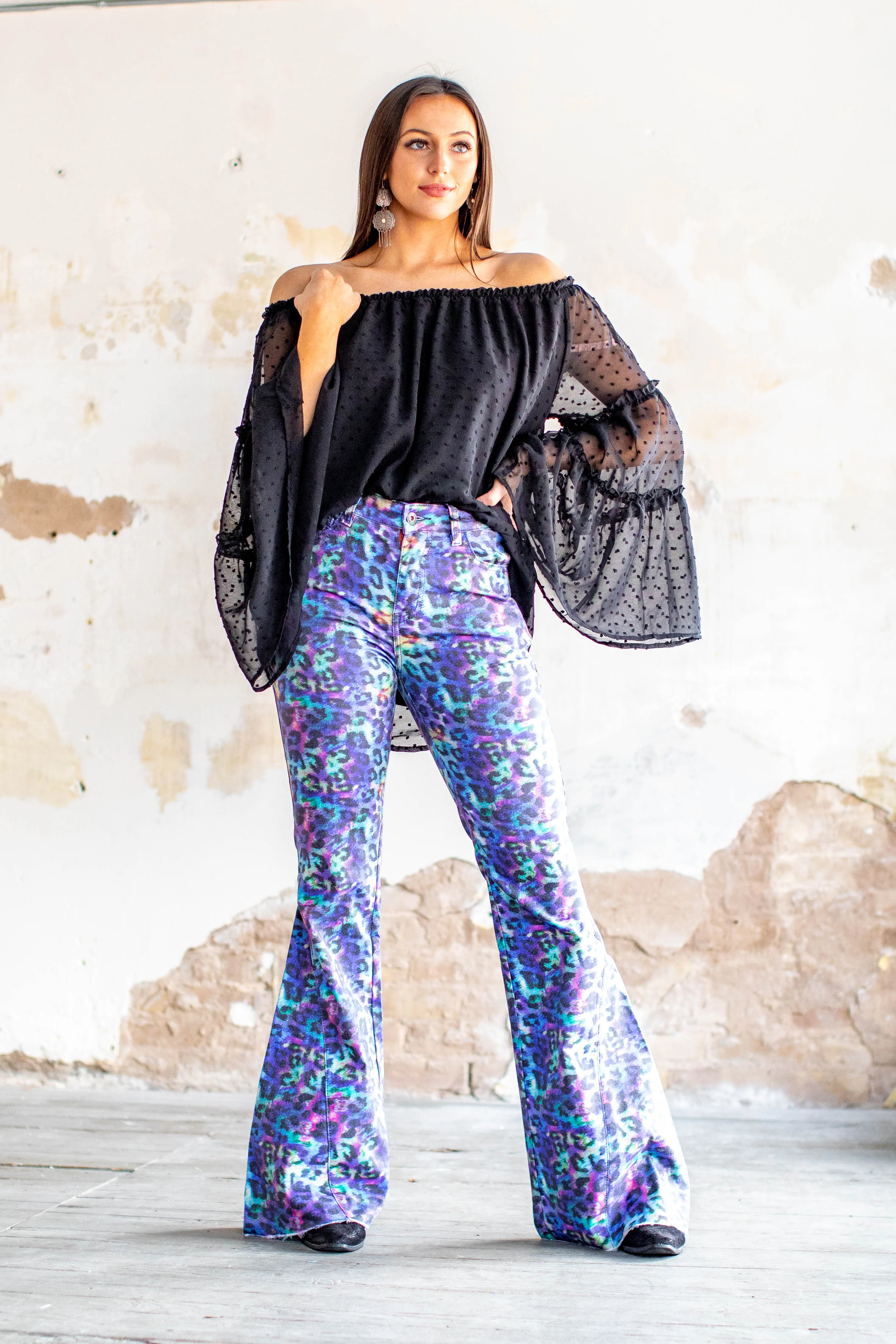 Iridescent Leopard Bell Bottoms Jeans