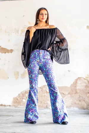Iridescent Leopard Bell Bottoms Jeans