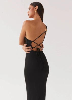 Iris Backless Maxi Dress - Black Sleek Fit Look Event Safe Soft Gradient Iris Backless Maxi Dress - Black