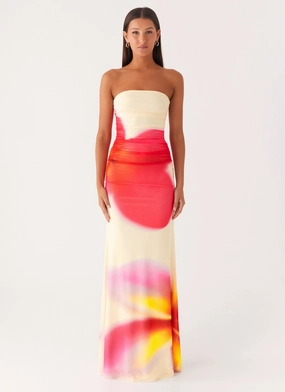Iroha Strapless Maxi Dress - Frangipani Yellow Shiny surface
