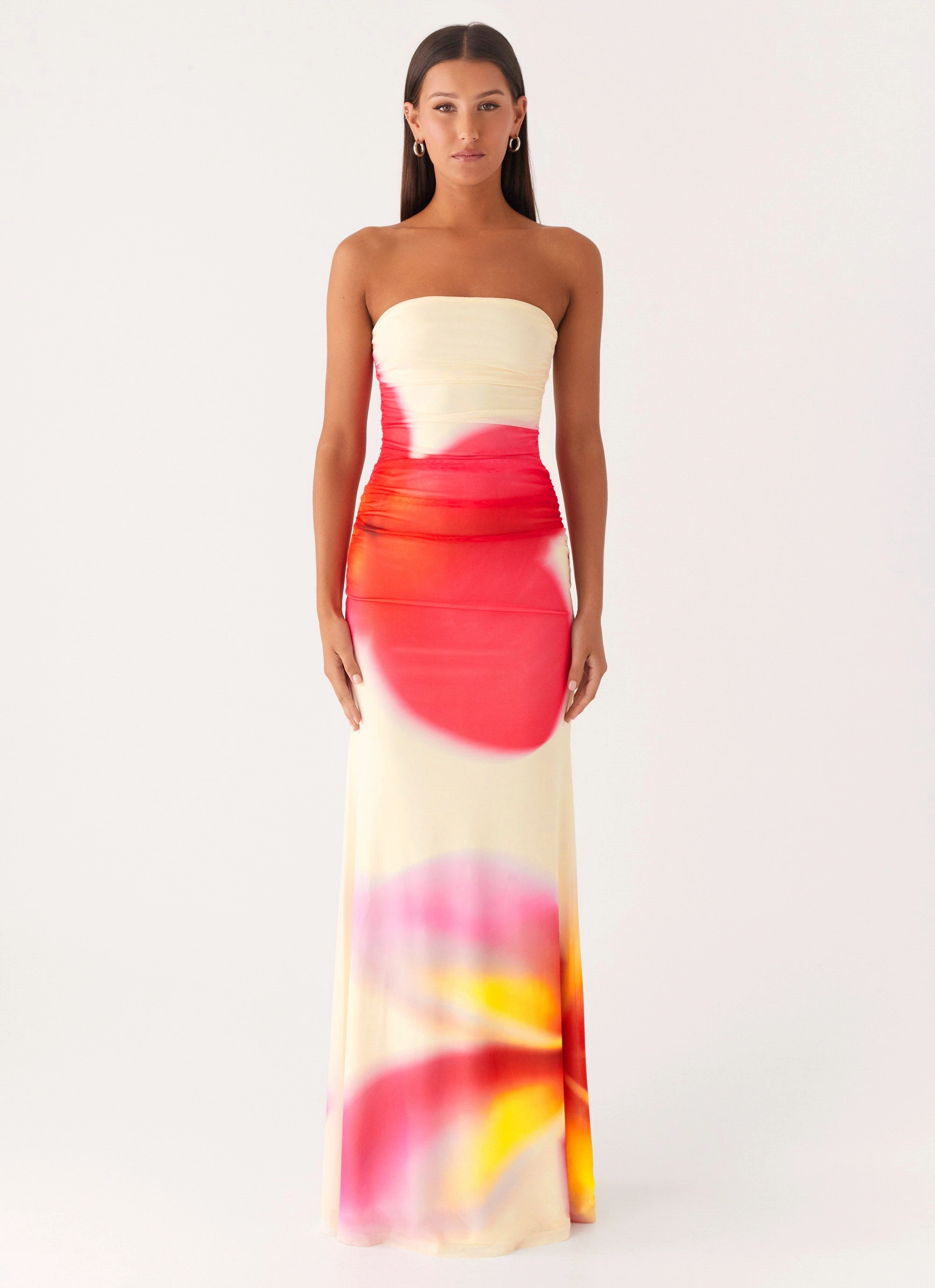 Iroha Strapless Maxi Dress - Frangipani Yellow Shiny surface