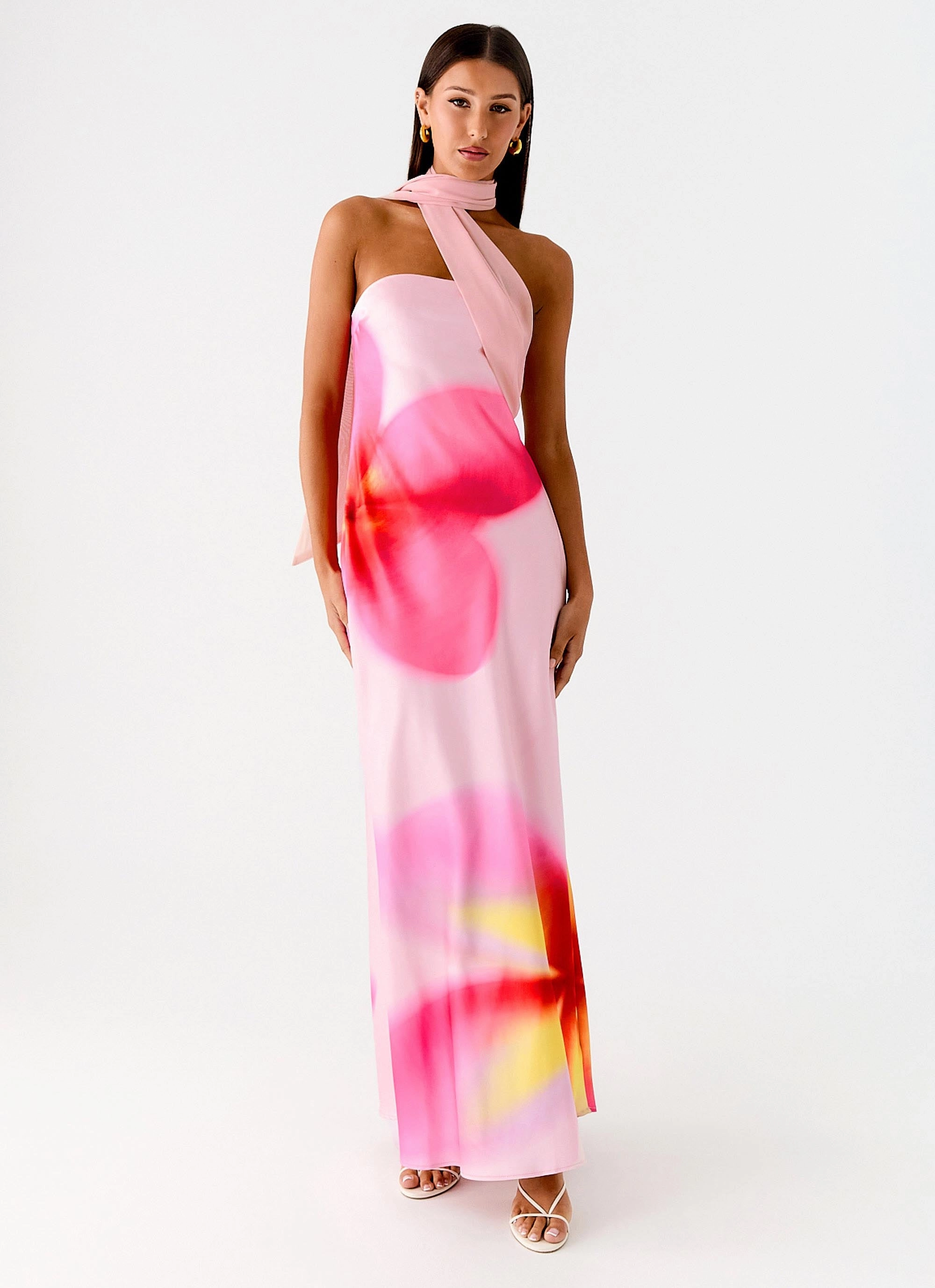 Isa Scarf Satin Maxi Dress - Frangipani Pink Transitional-Wear Quick Outfit