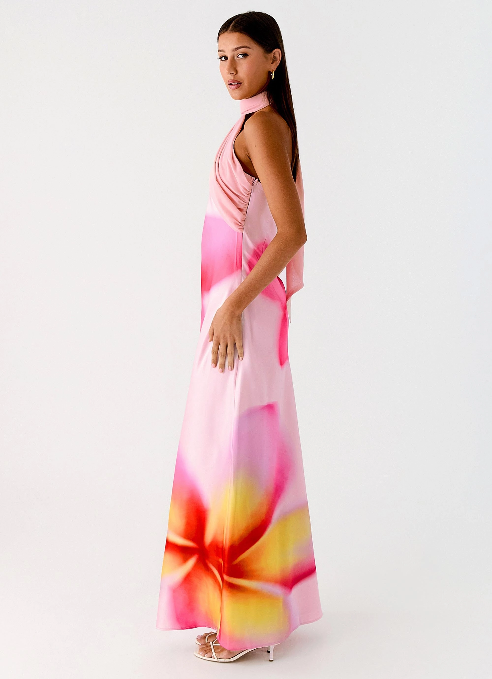 Photo Glow Refined Cut Isa Scarf Satin Maxi Dress - Frangipani Pink