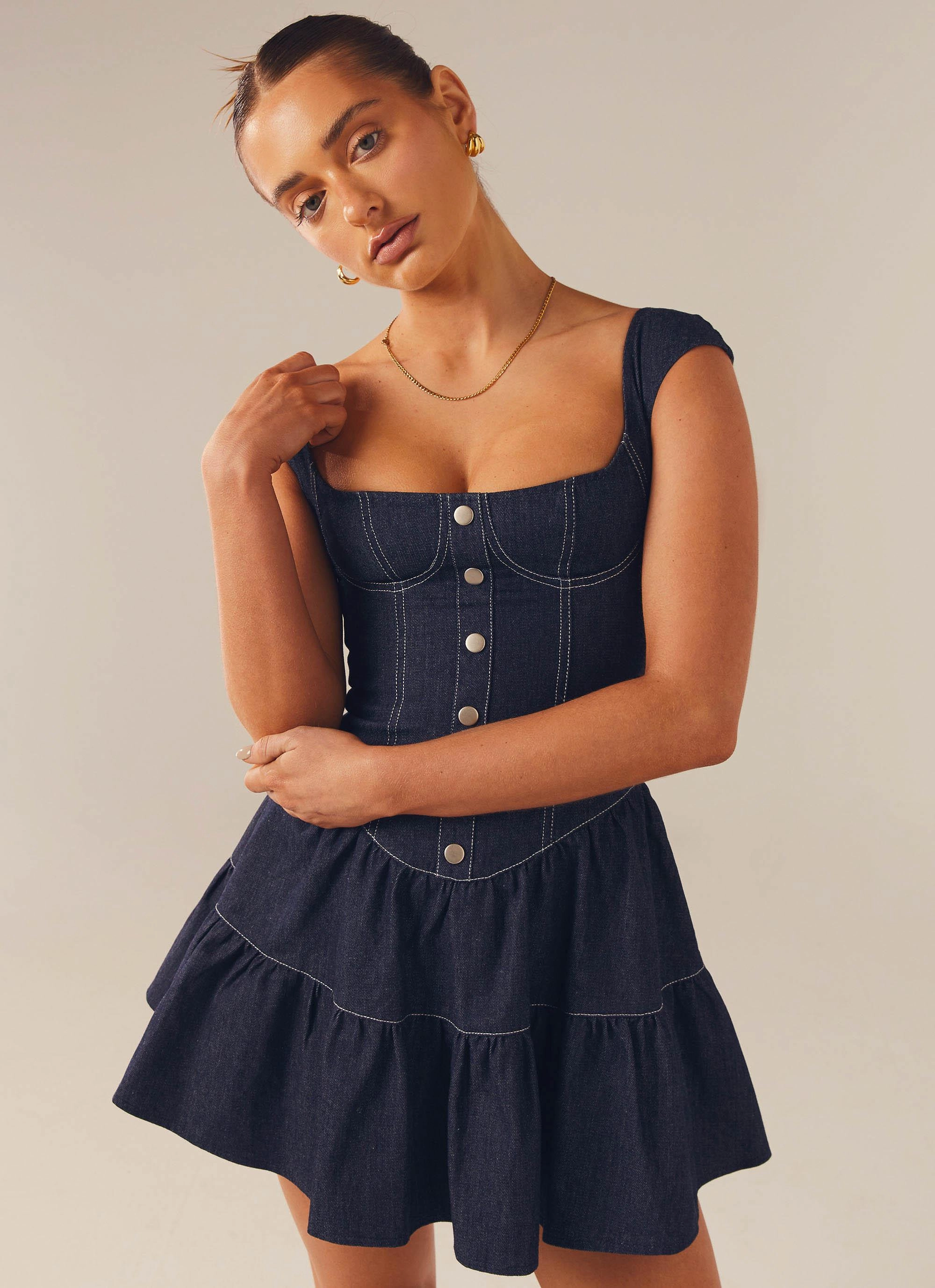 Isabella Denim Bustier Dress - Indigo Polished Tailoring