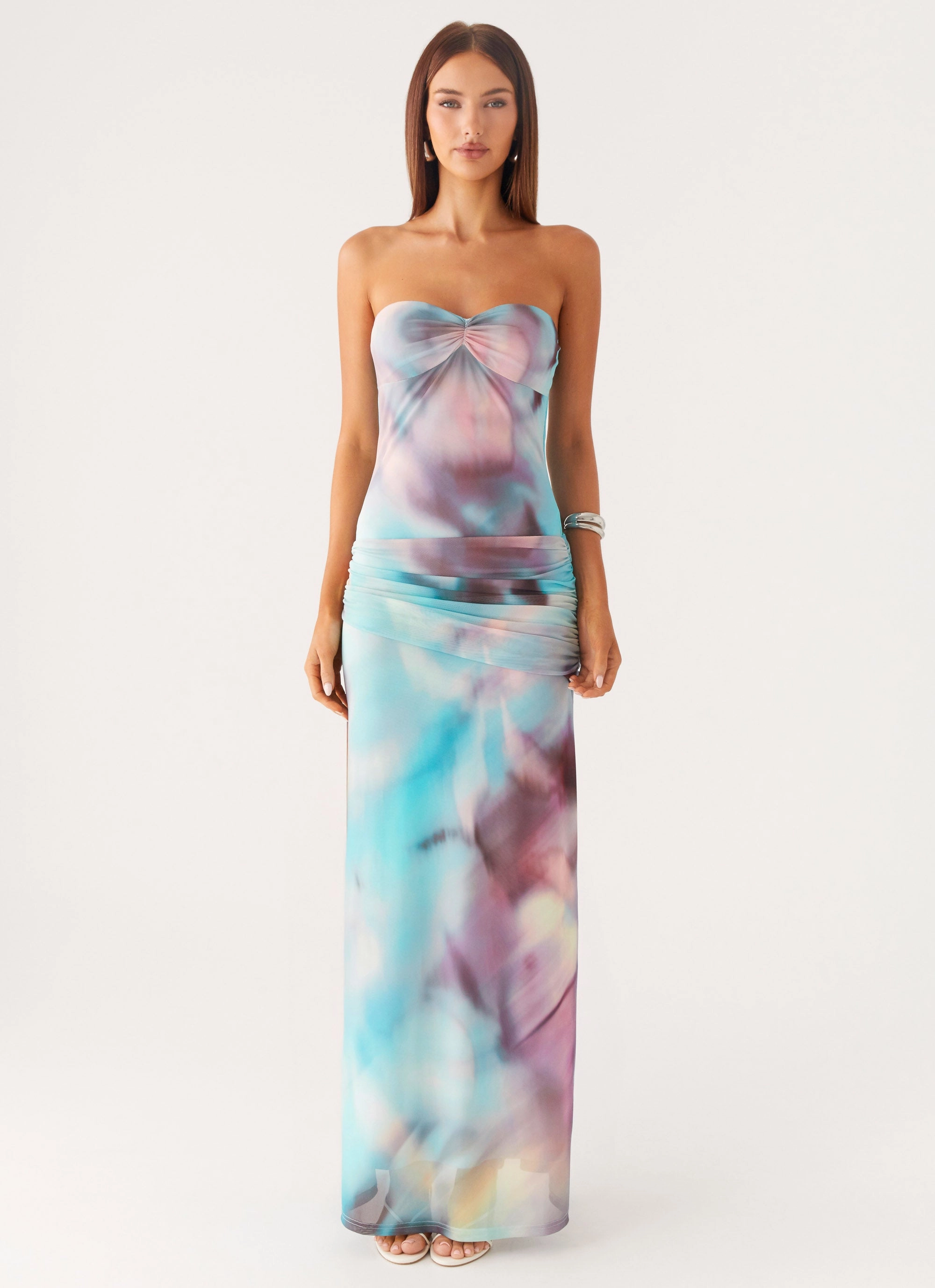 Scandi Light Shade Soft Isle Escape Mesh Maxi Dress - Sea Splash