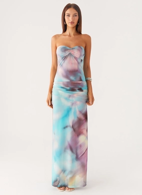 Scandi Light Shade Soft Isle Escape Mesh Maxi Dress - Sea Splash