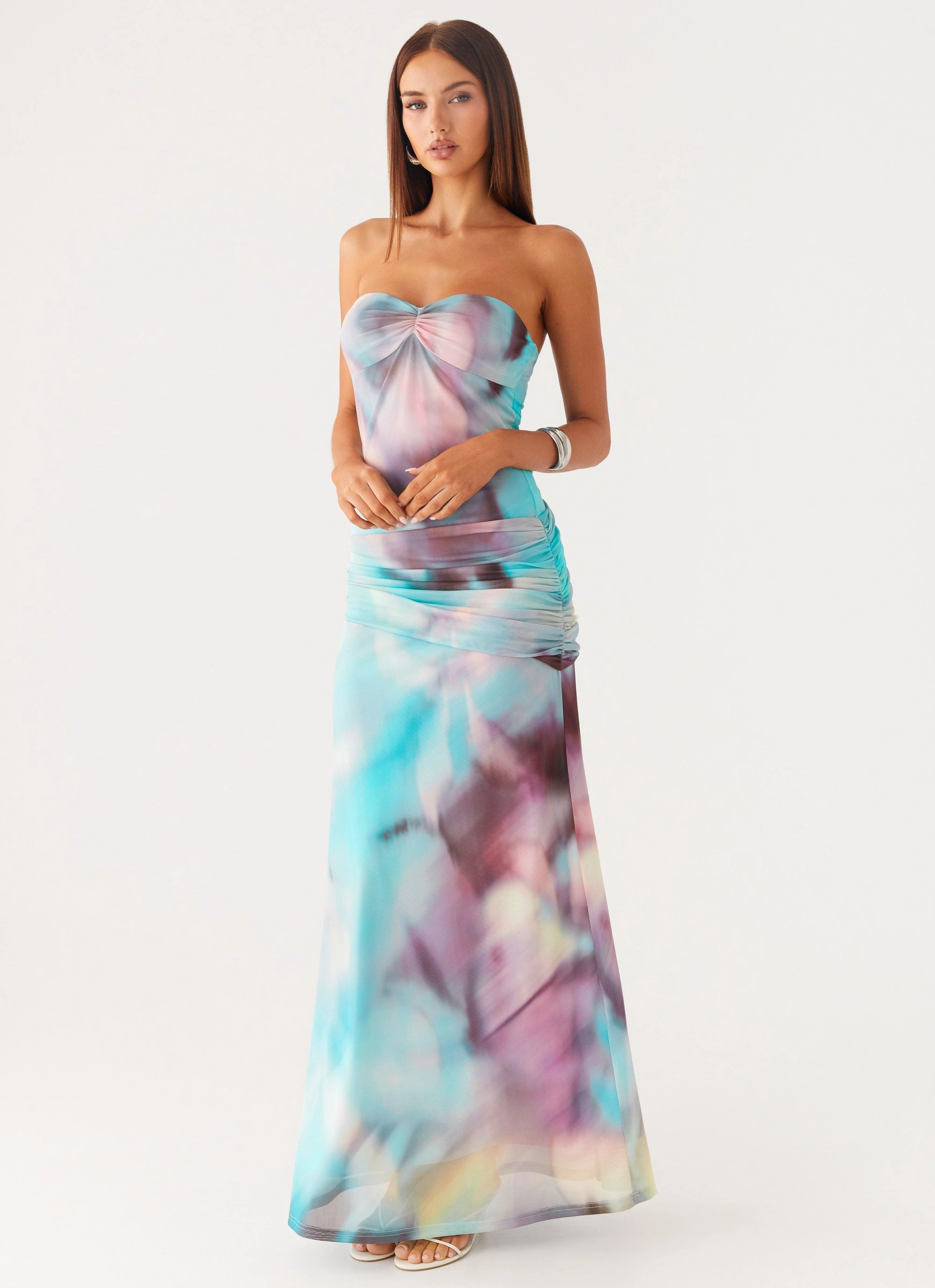 Retro Mood Chic Design Isle Escape Mesh Maxi Dress - Sea Splash