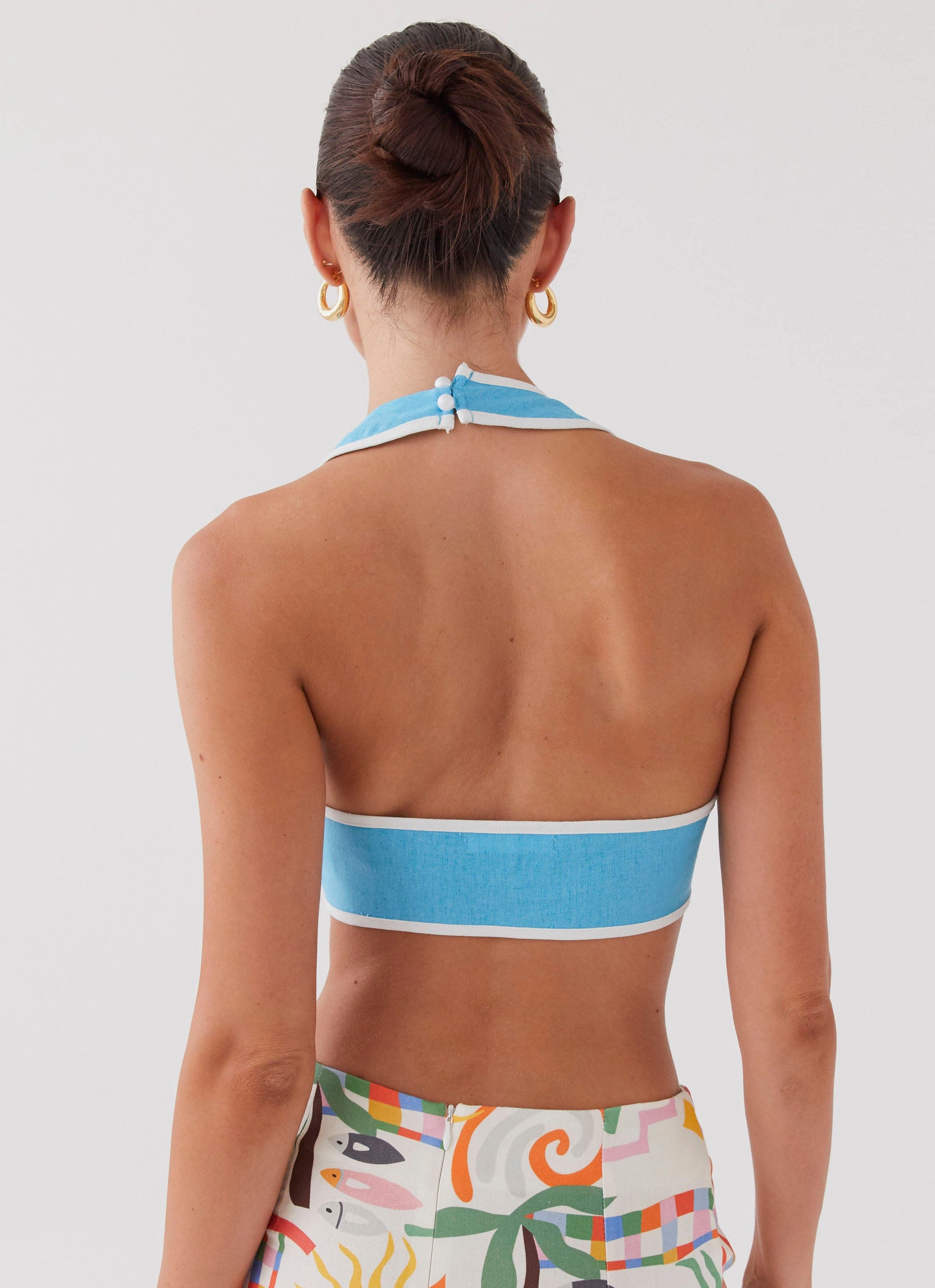 Isle Of Water Linen Tie Top - Azure Low Profile Zipper