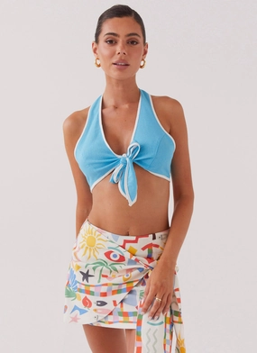 FadeResistant Coating Isle Of Water Linen Tie Top - Azure