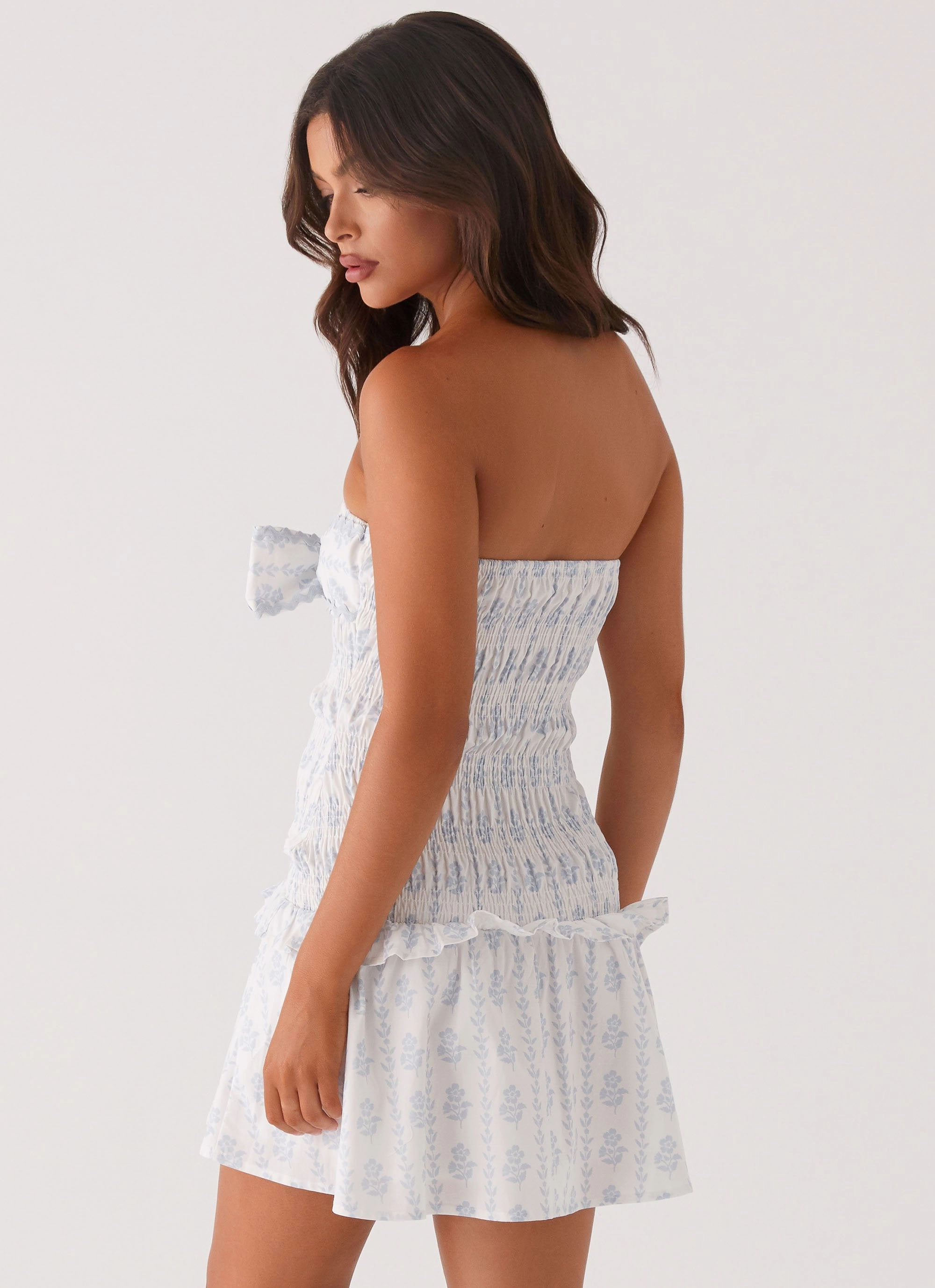 Daily Silhouette Light Coral Izi Shirred Mini Dress - Sweet Daydream Print