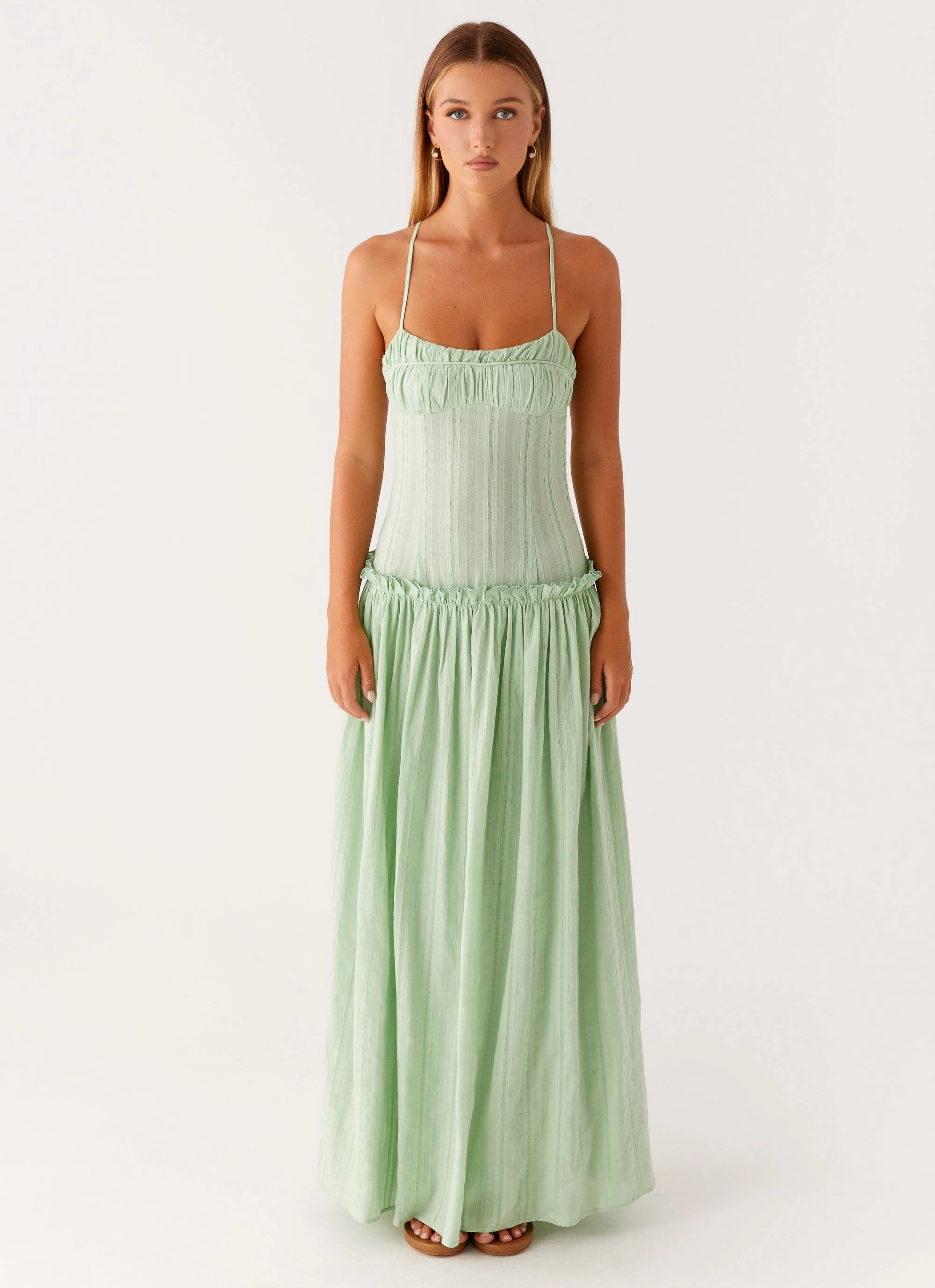 Jacinda Drop Waist Maxi Dress - Sage soft fit Trendy Vibes