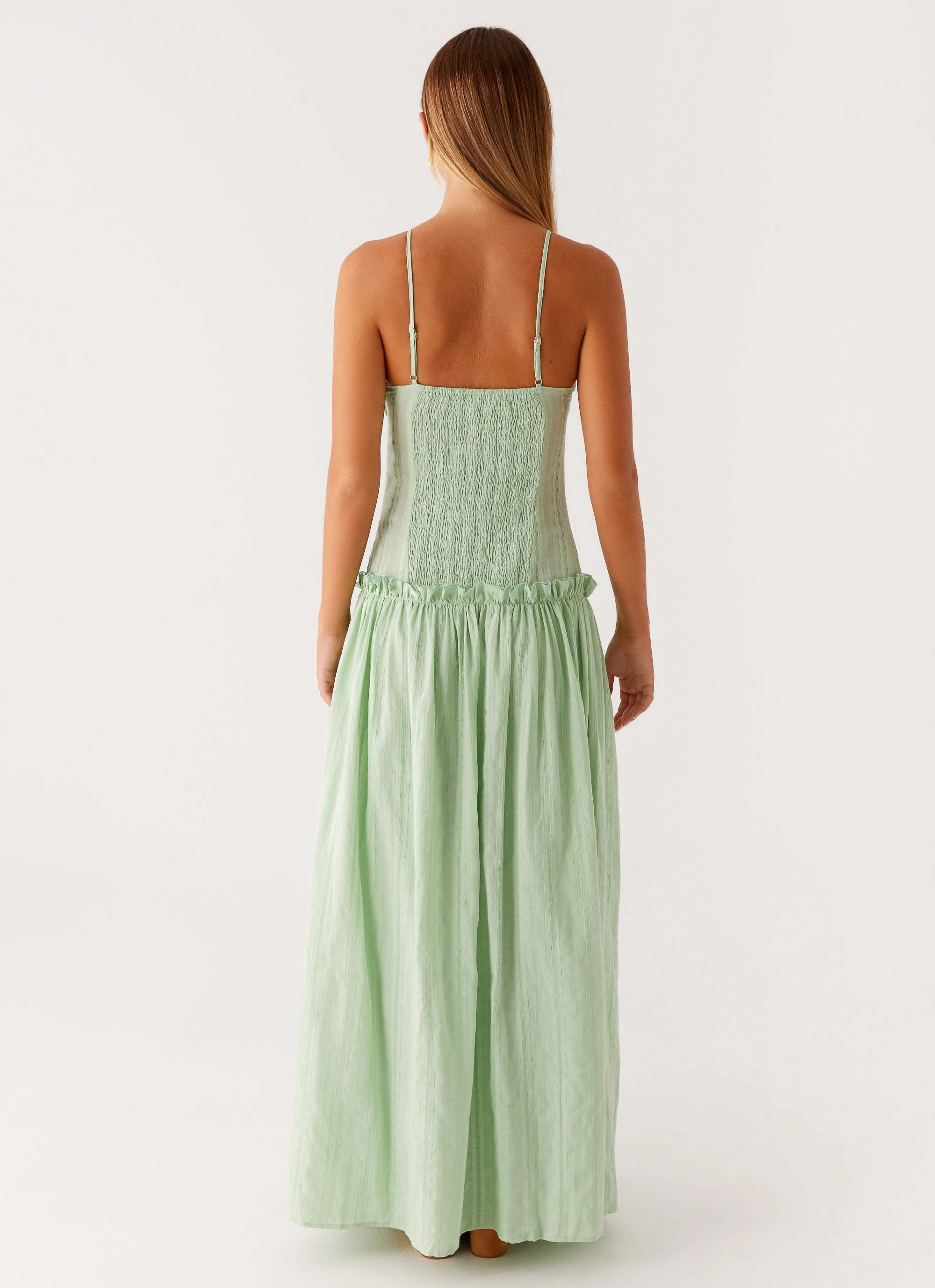 Influencer-Style Casual Chic Jacinda Drop Waist Maxi Dress - Sage