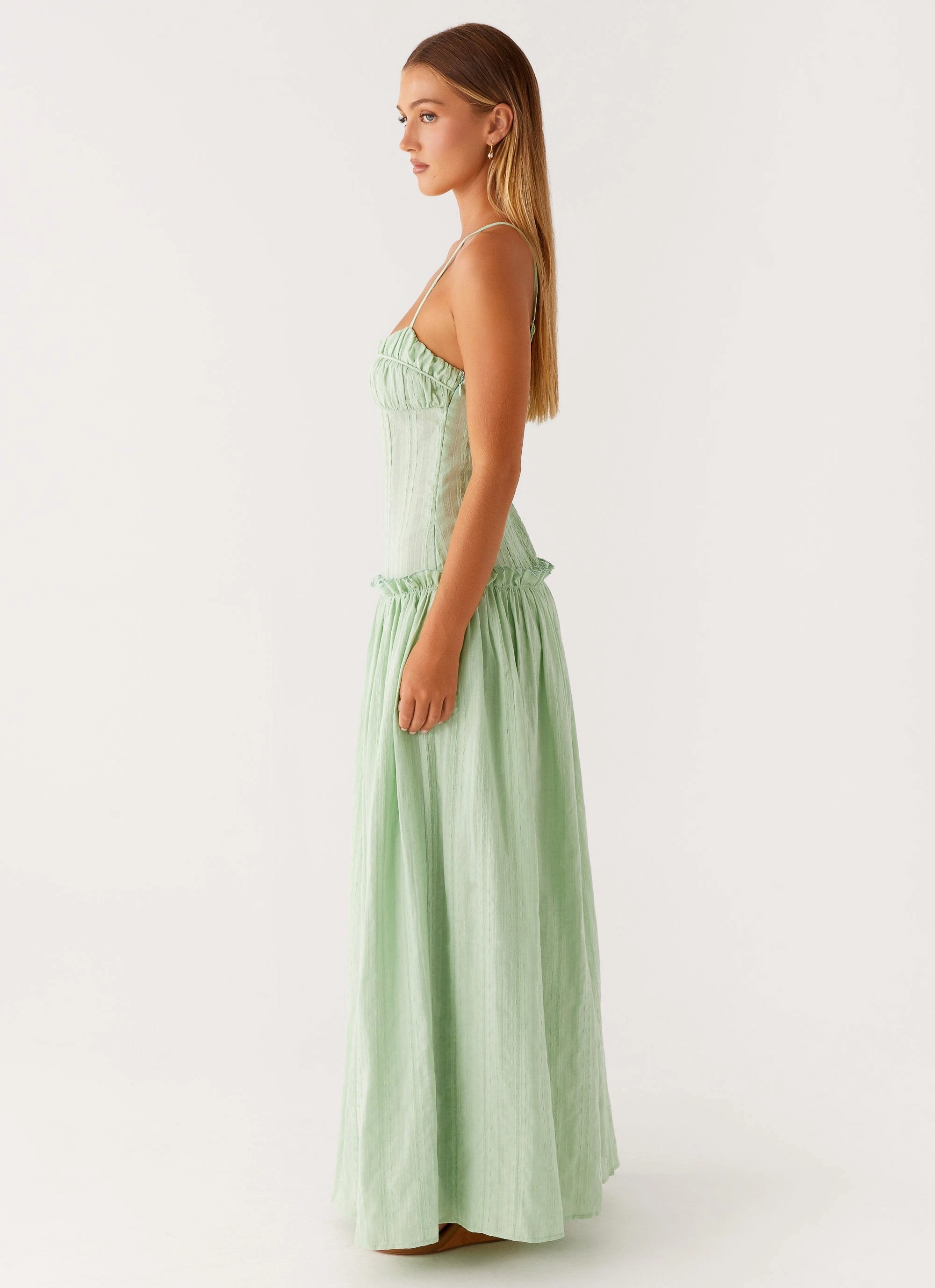 Edgy Twist Luxe Wear Jacinda Drop Waist Maxi Dress - Sage
