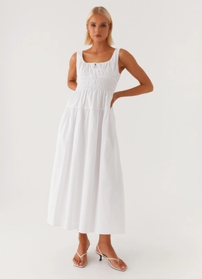 Jacintha Midi Dress - White Frill Trim Chill Mode Jacintha Midi Dress - White