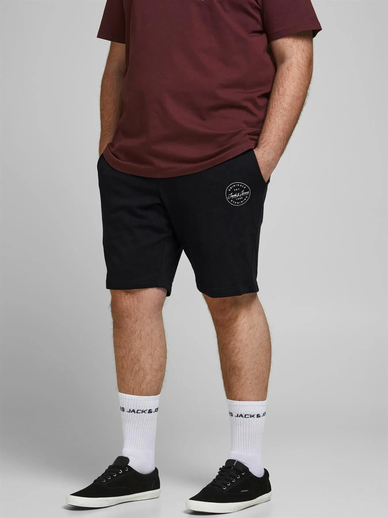 Jack & Jones Plus Men's Cotton Sweat Short With Ribbed Waistband In Black Colour Size 42"  To  54"