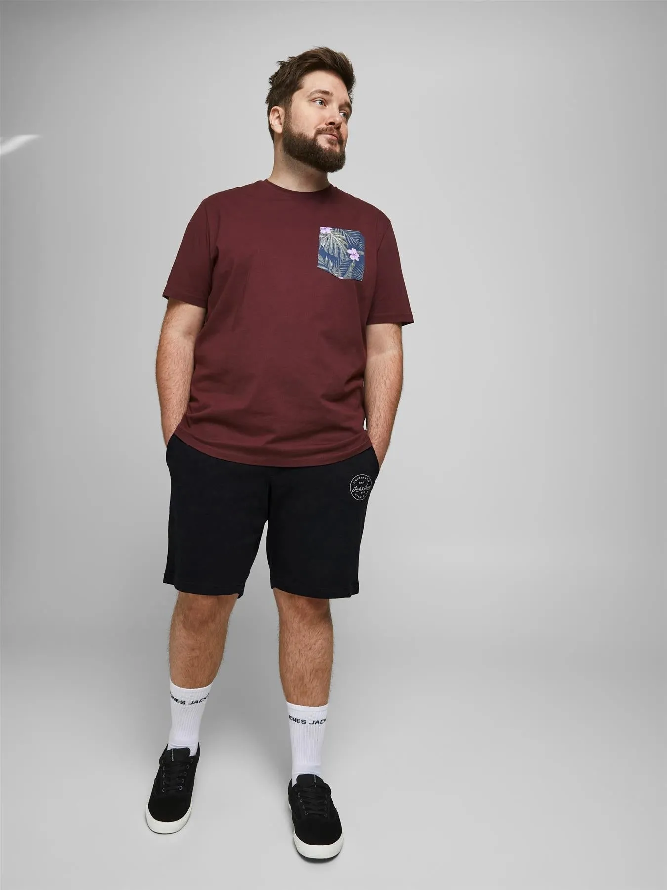 Jack & Jones Plus Men's Cotton Sweat Short With Ribbed Waistband In Black Colour Size 42"  To  54"