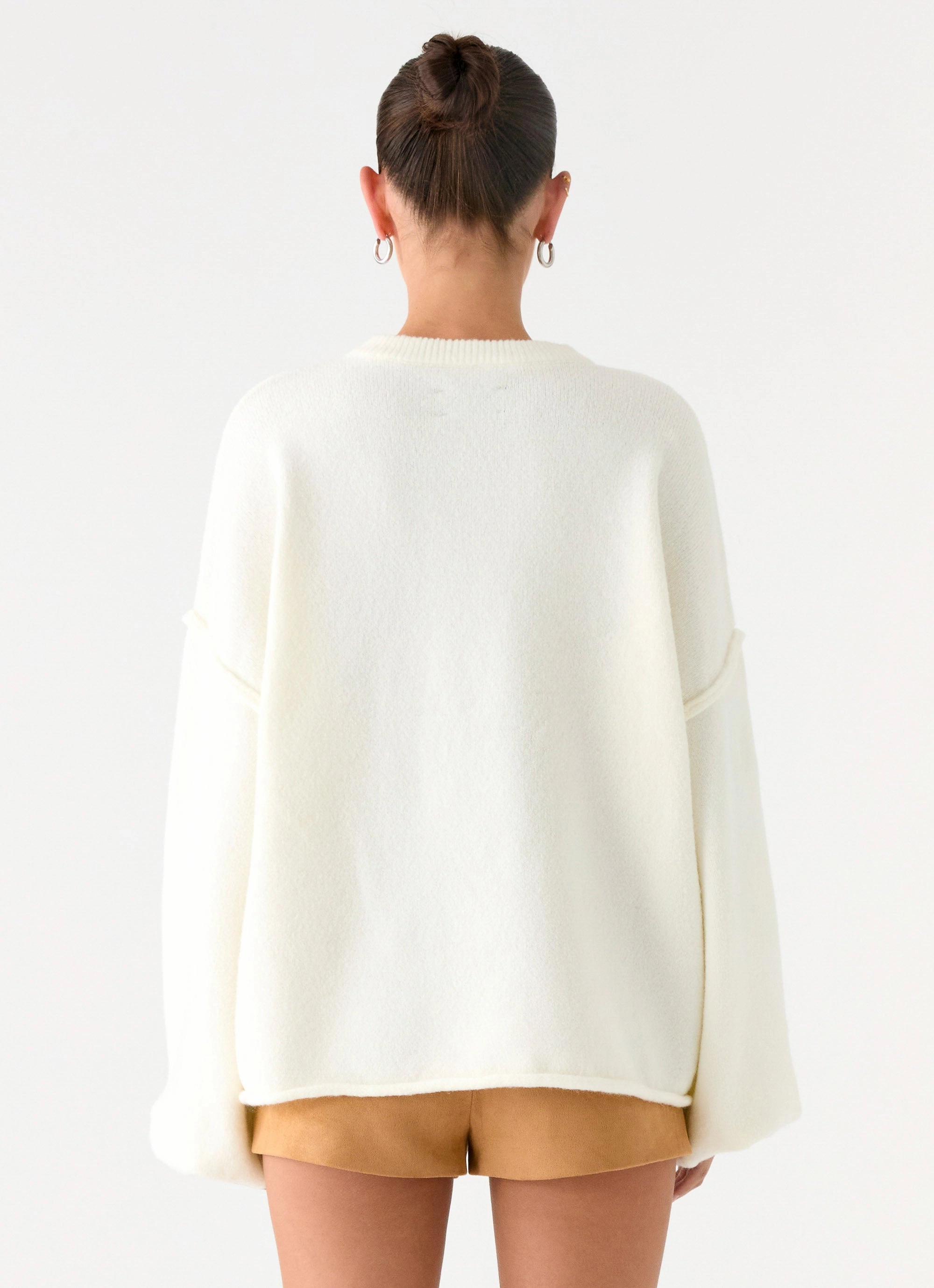 Jack Oversized Knit Sweater - Cream Double Layered Hem Interlock Weave