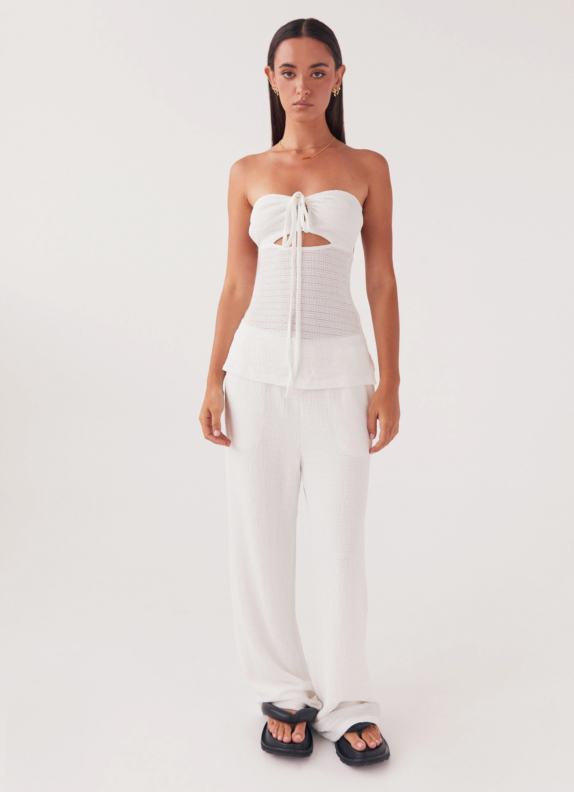 Jadey Strapless Waffle Top - White Soft Touch Lining Quick Dry Material