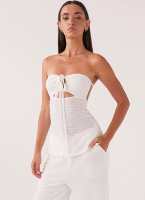 Jadey Strapless Waffle Top - White Ergonomic Tailoring High Neck