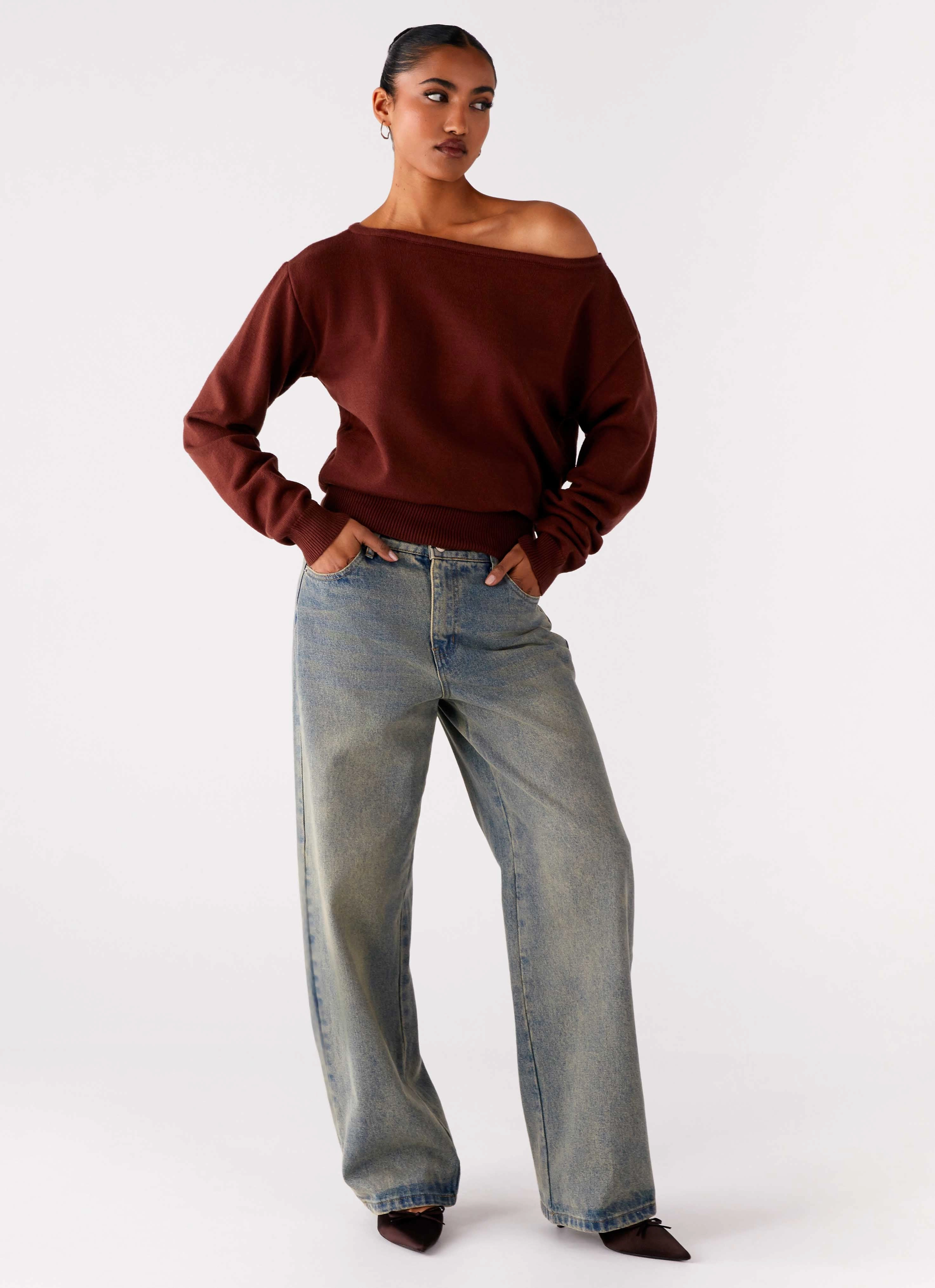 Jaelin Asymmetric Top - Chocolate Recycled Material Blend ReinforcedHems