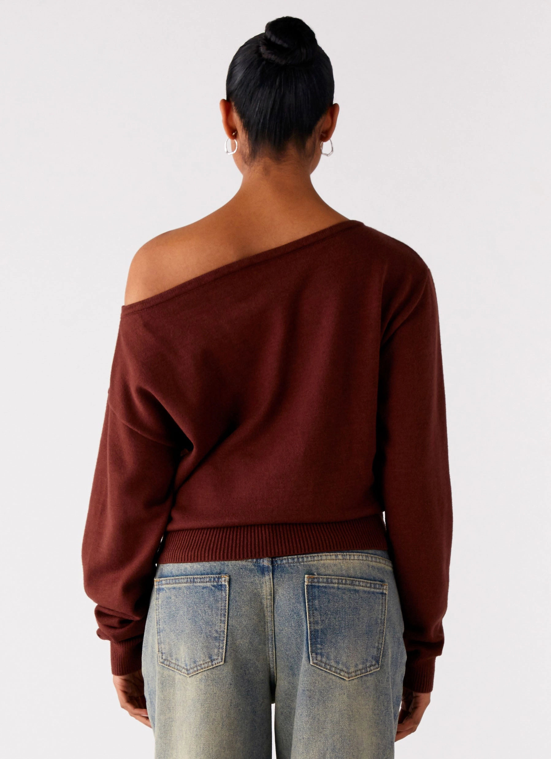Jaelin Asymmetric Top - Chocolate SoftTouch ribbed texture
