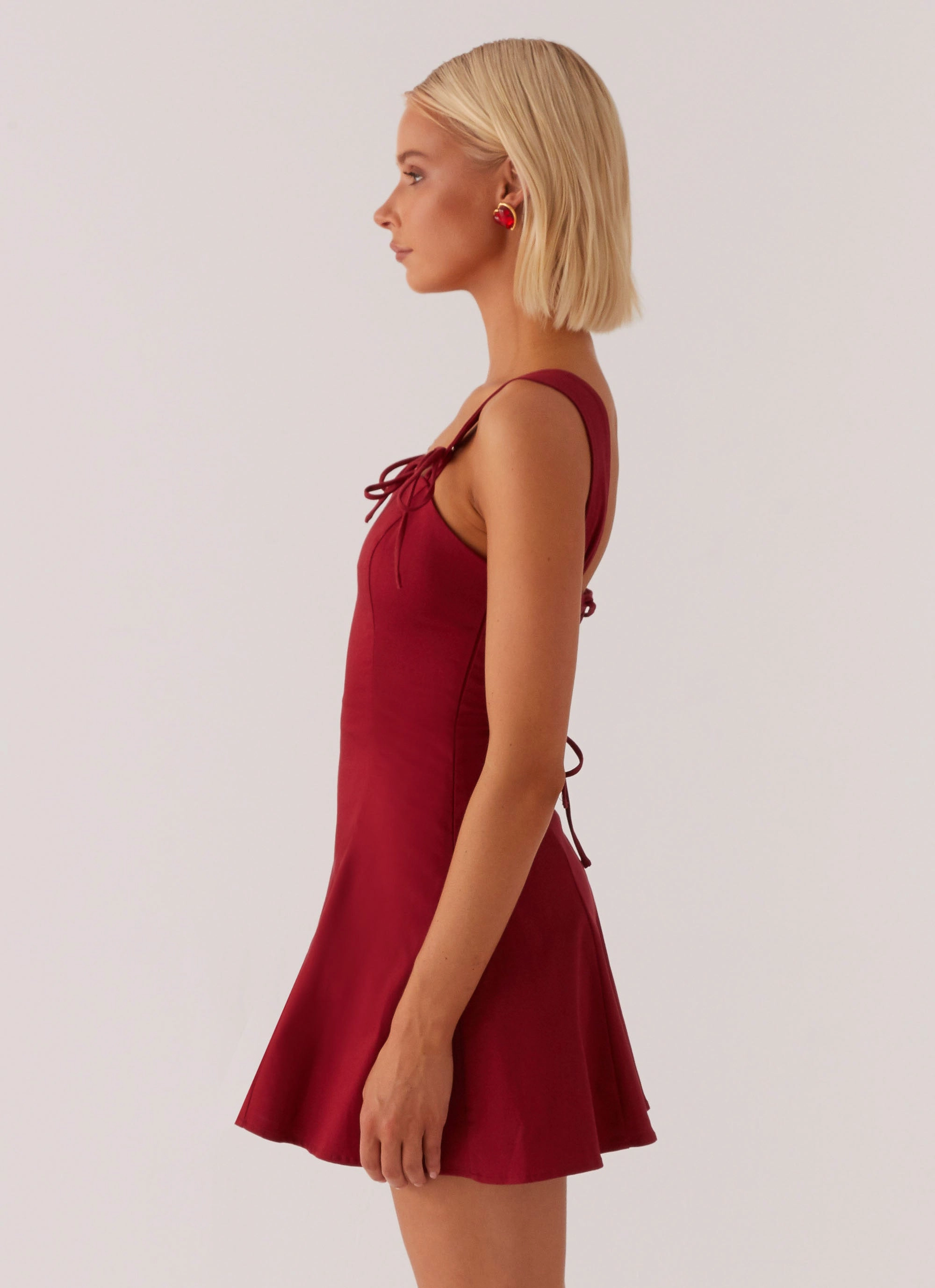Jamaya Tie Mini Dress - Red Easy Texture