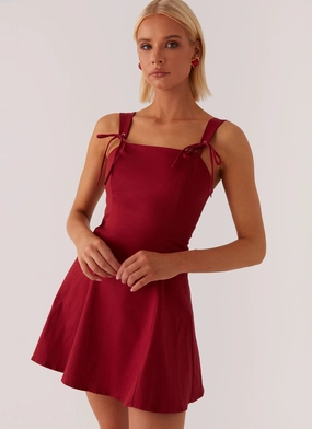 Jamaya Tie Mini Dress - Red Vibrant Design Jamaya Tie Mini Dress - Red Flattering Cut Wear Vibe Style