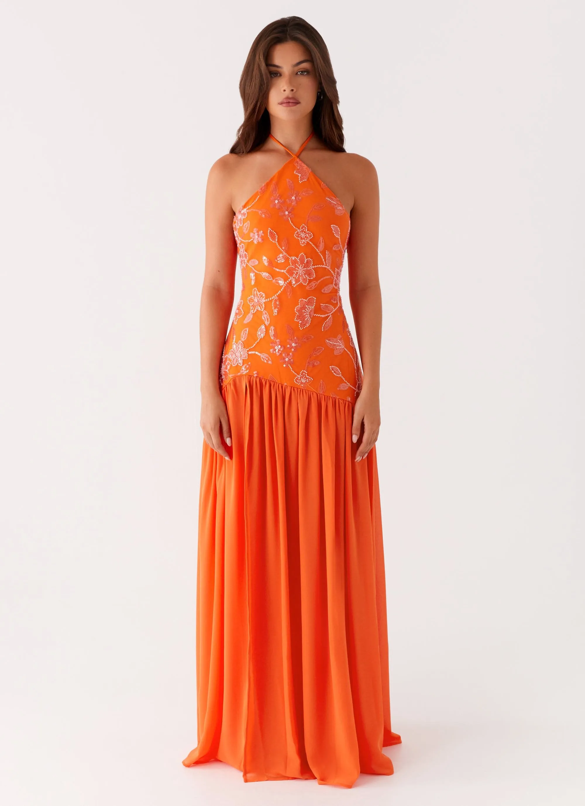 Janelle Beaded Maxi Dress - Orange Earthy Hue