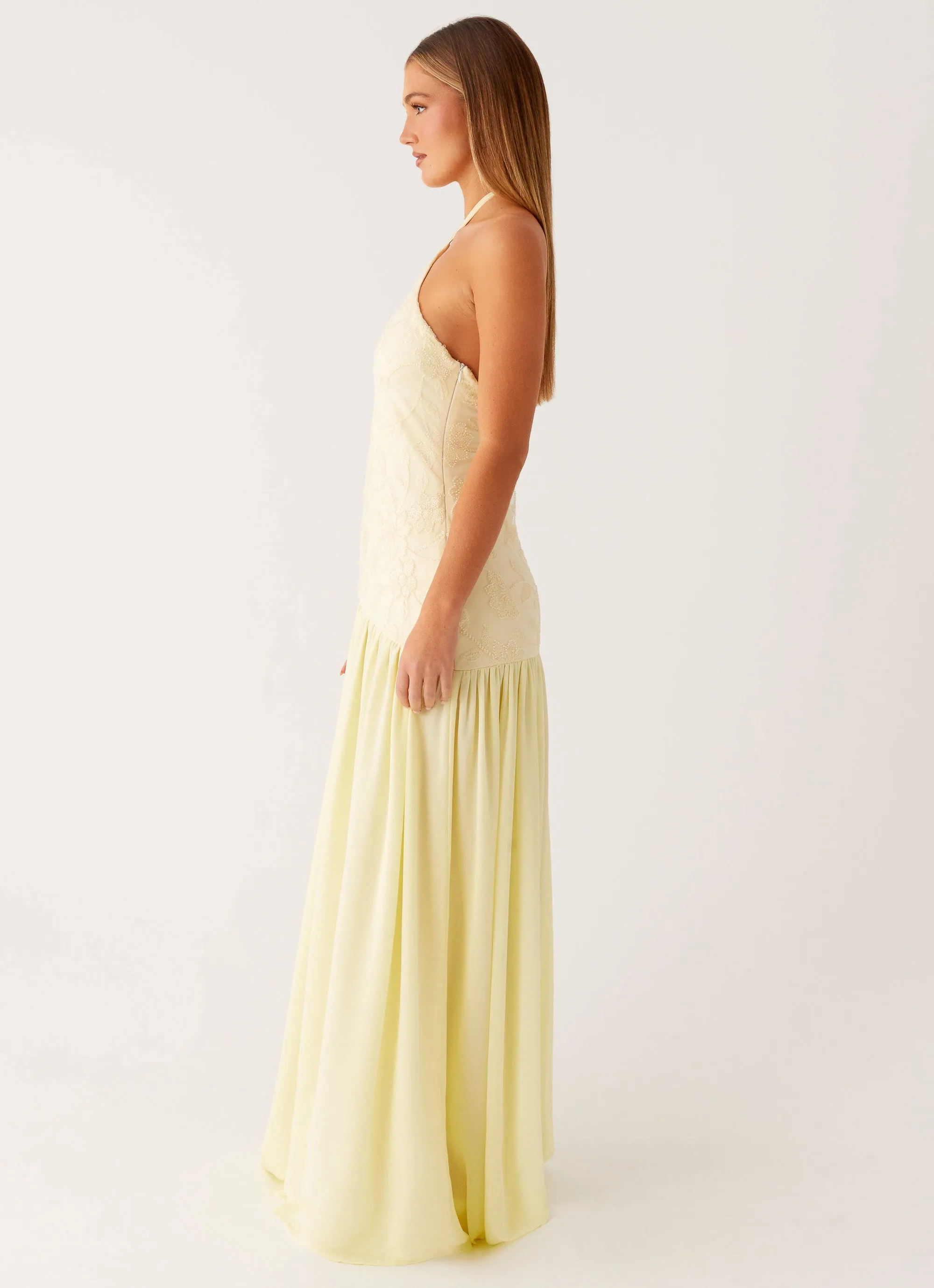 Janelle Beaded Maxi Dress - Yellow Contemporary Look Sleeveless Cut