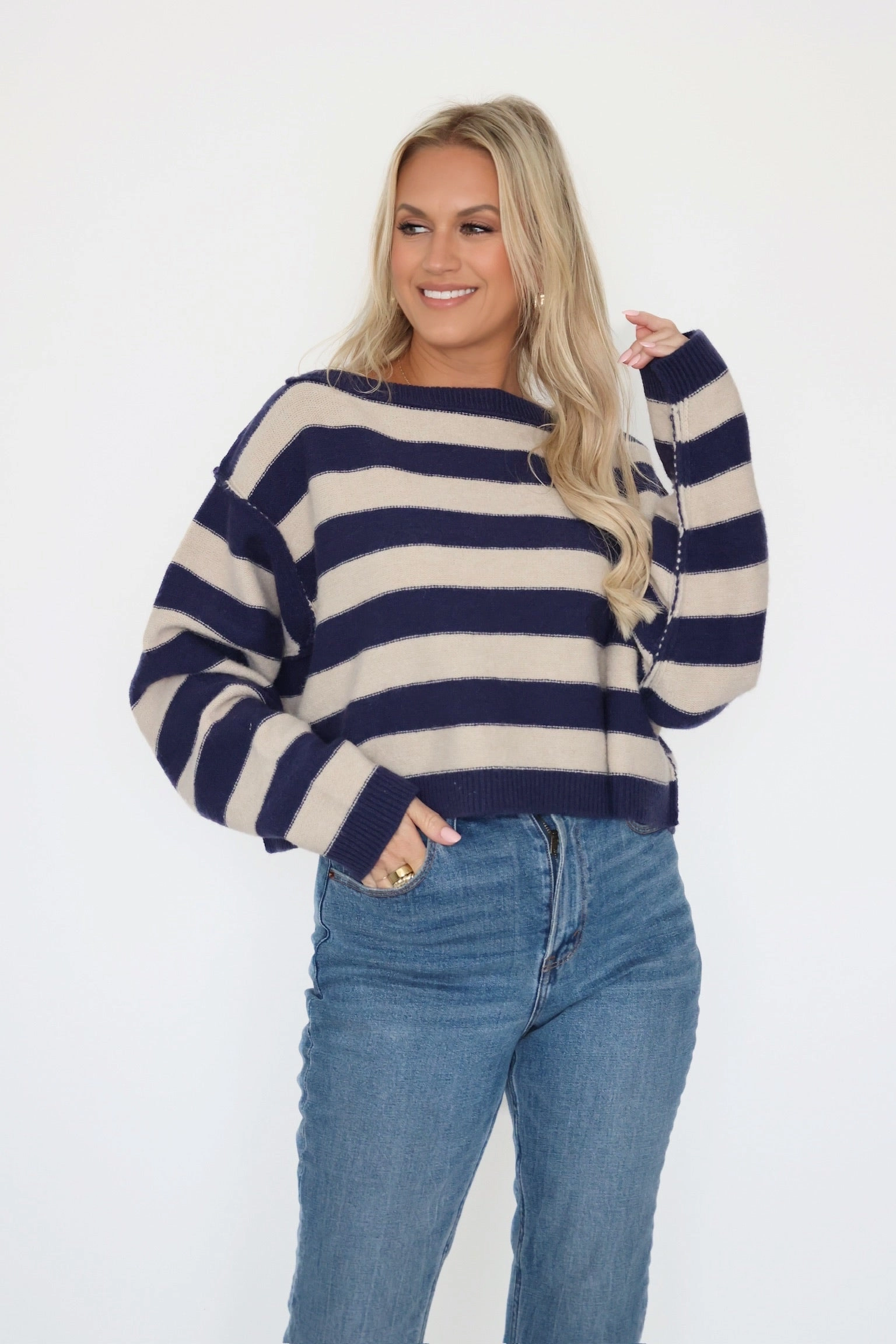 Janna Stripe Sweater Ribbed Trim
