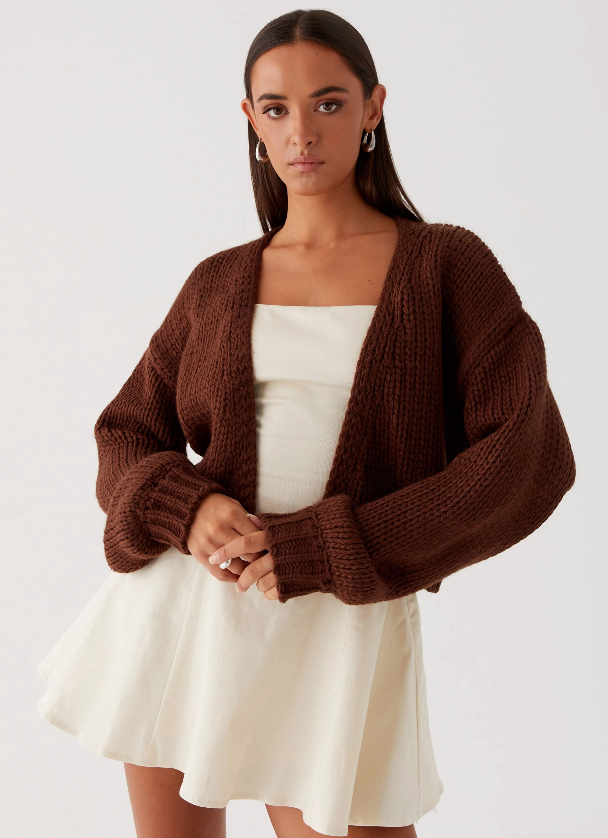 Jasleen Knit Cardigan - Brown CroppedLength