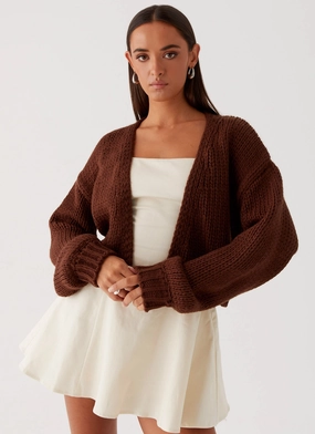 Jasleen Knit Cardigan - Brown CroppedLength