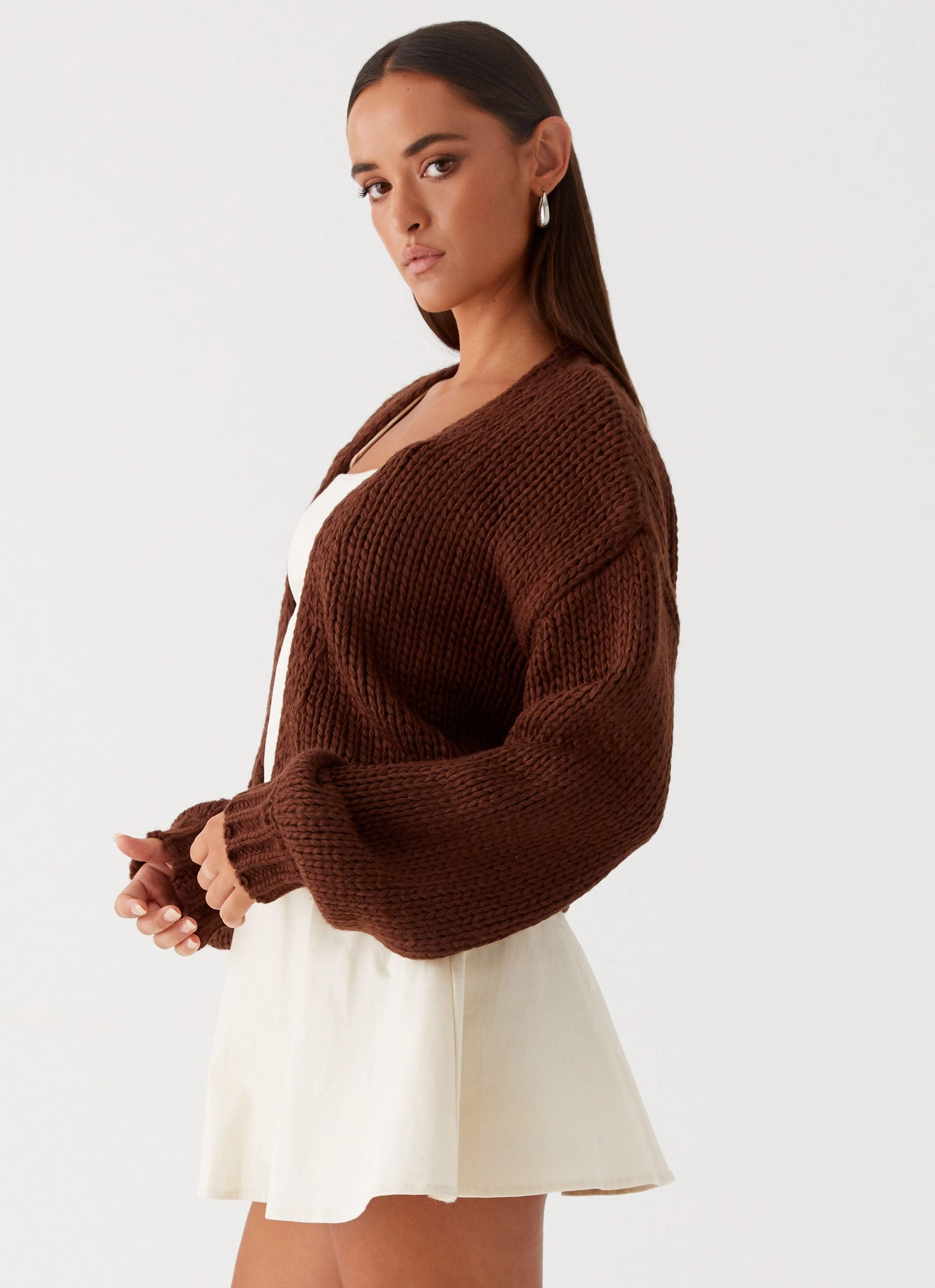 Jasleen Knit Cardigan - Brown FlexibleKnit