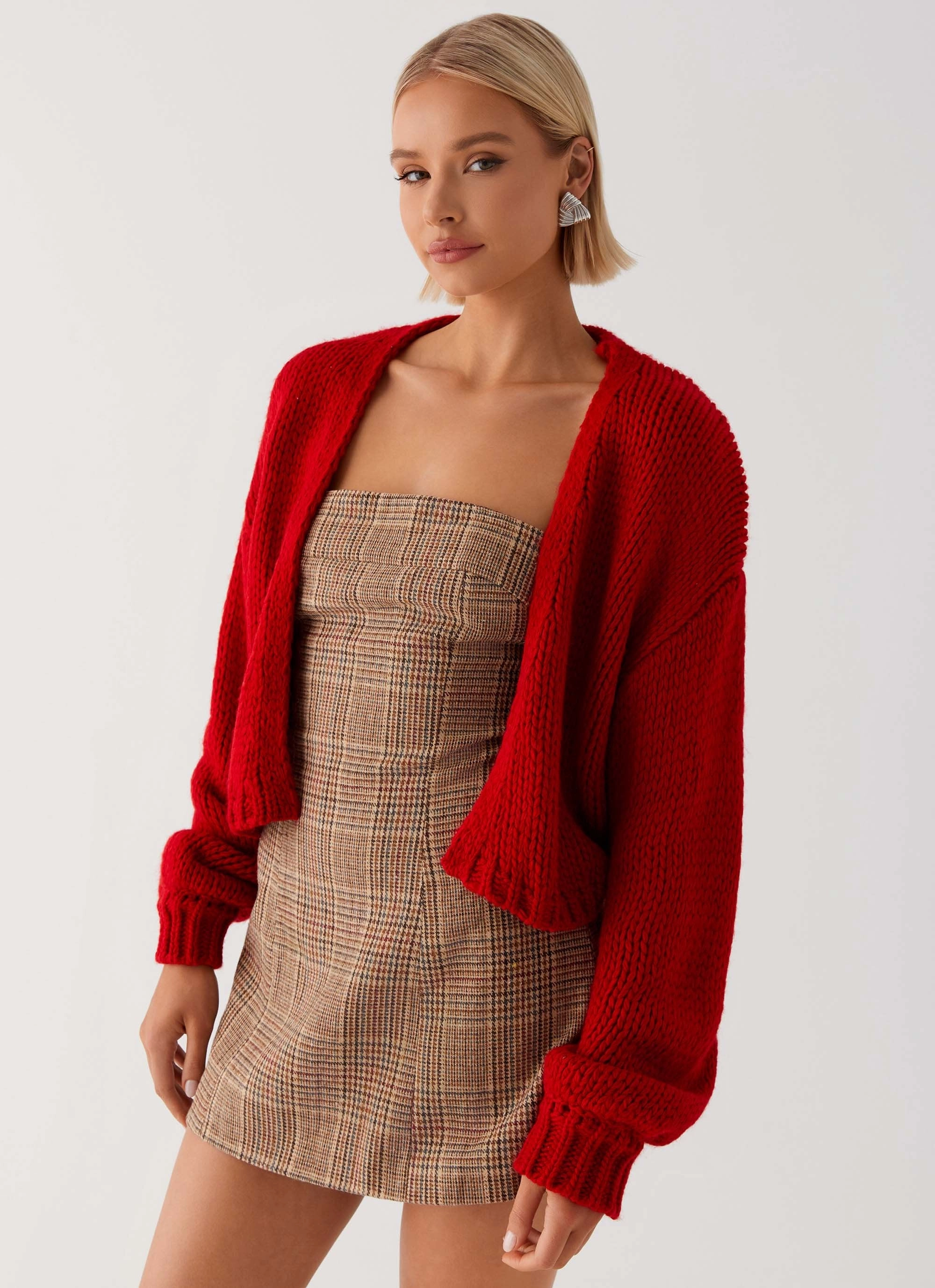 Jasleen Knit Cardigan - Red Simple Comfort Ventilated Back