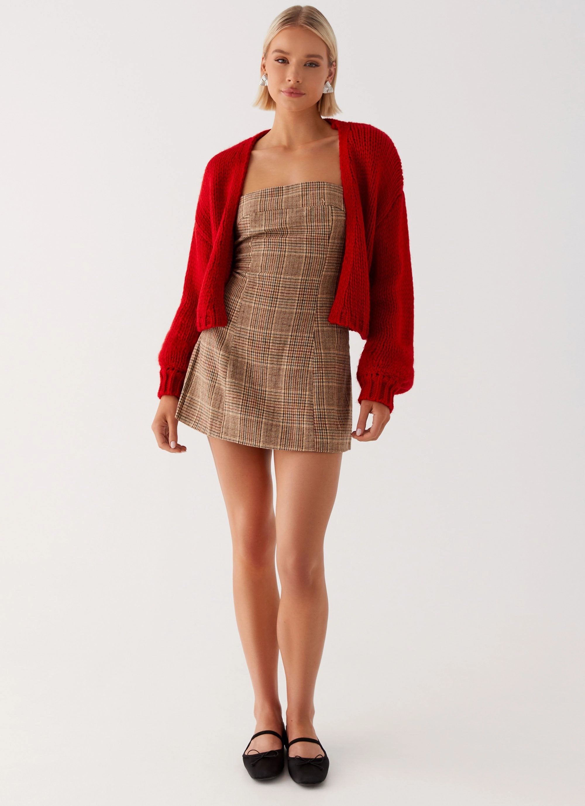 Jasleen Knit Cardigan - Red Textured Finish Adjustable Cuff Design