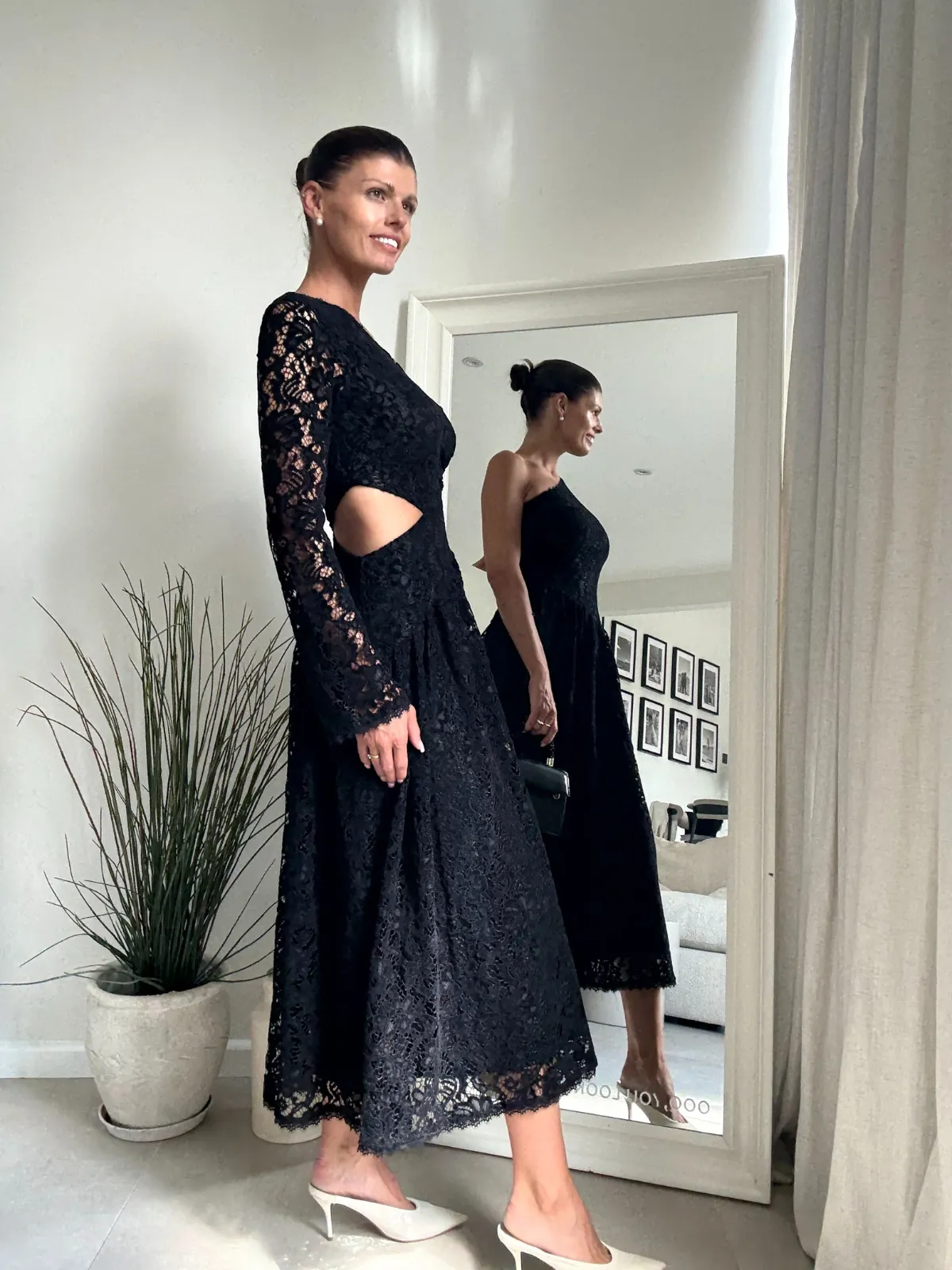 Formal Setting Jasmine Cut Out One Shoulder Dress in Black Lace