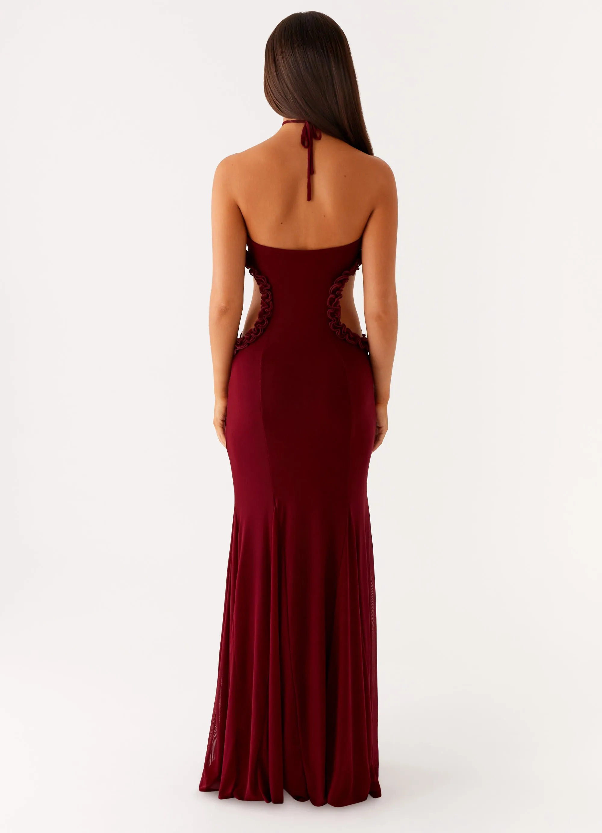 Jemima Maxi Dress - Raspberry Wine Multi Layer Stitching Sustainable Weave