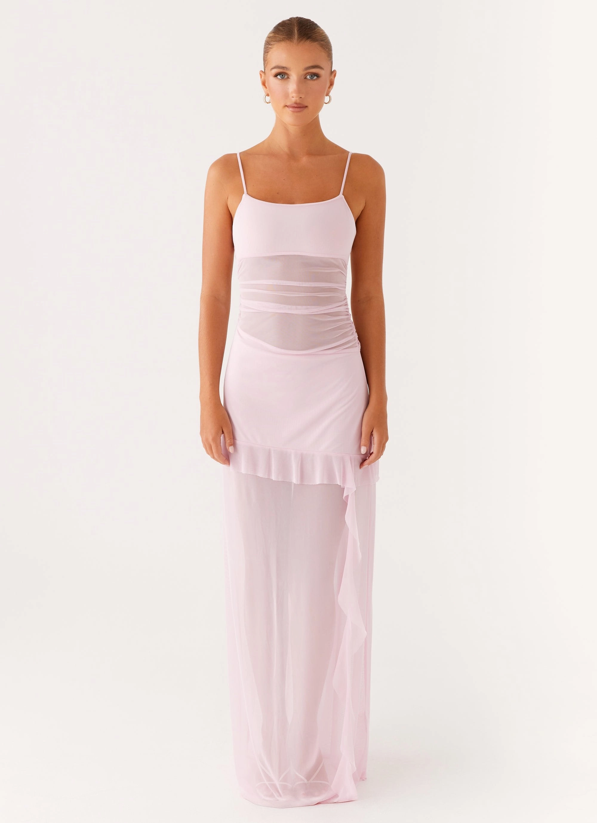 AdjustableStraps Jenni Ruffle Maxi Dress - Pink