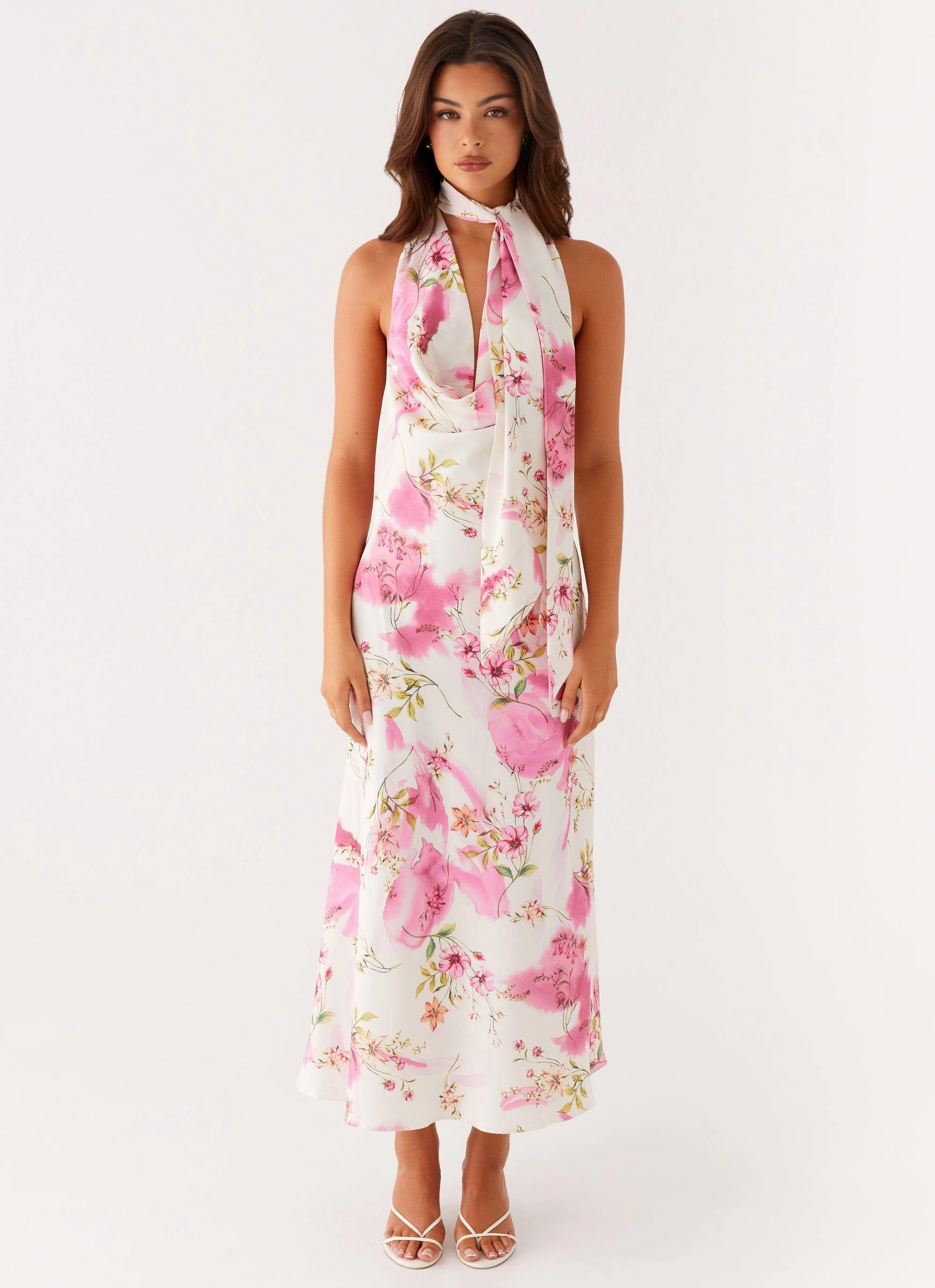 Romantic Mood Seasonal Fit Jensen Midi Dress - Ivory Floral Print