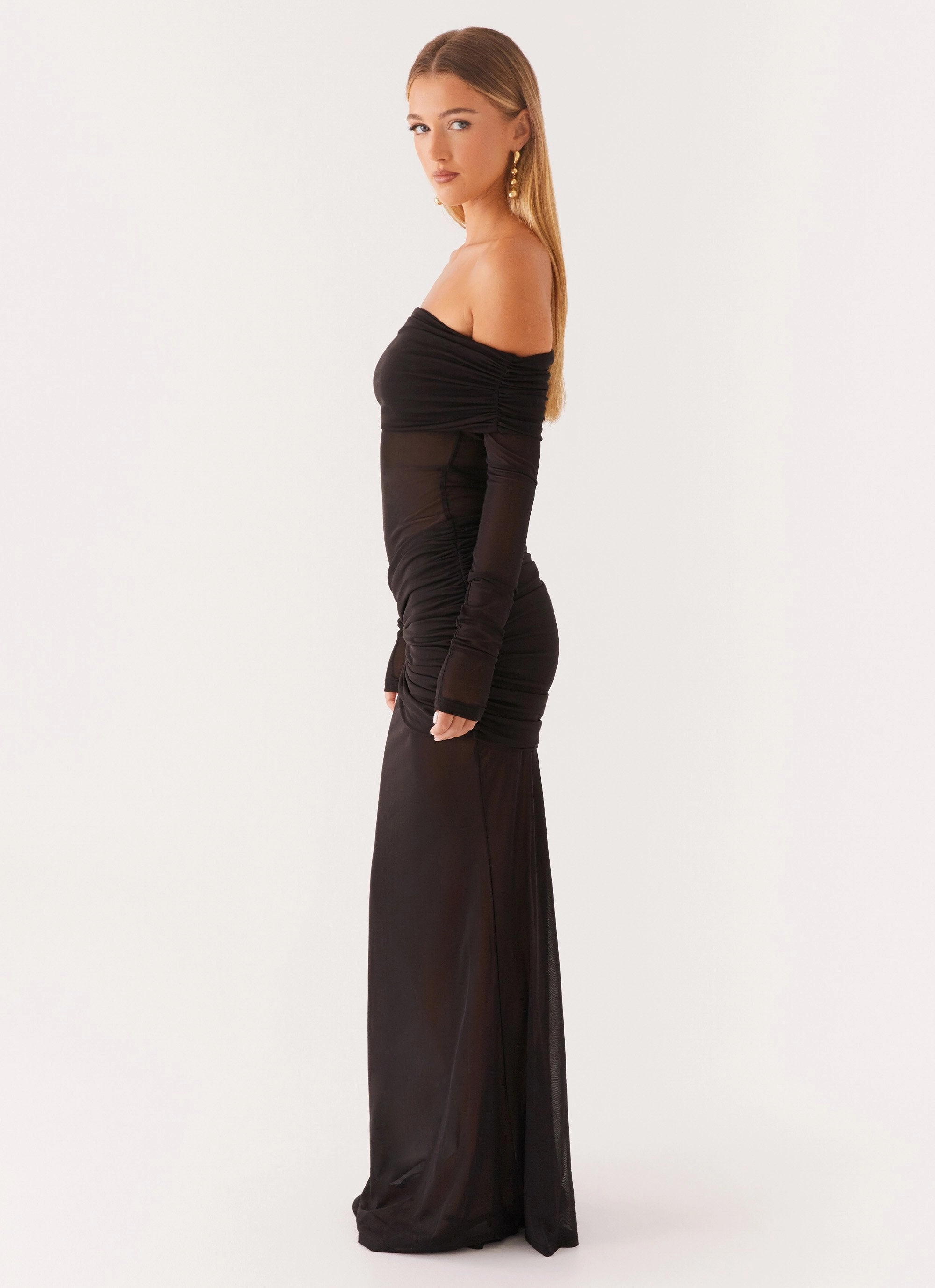 Liberty Maxi Dress - Black Mesh-Detail Cozy Comfort