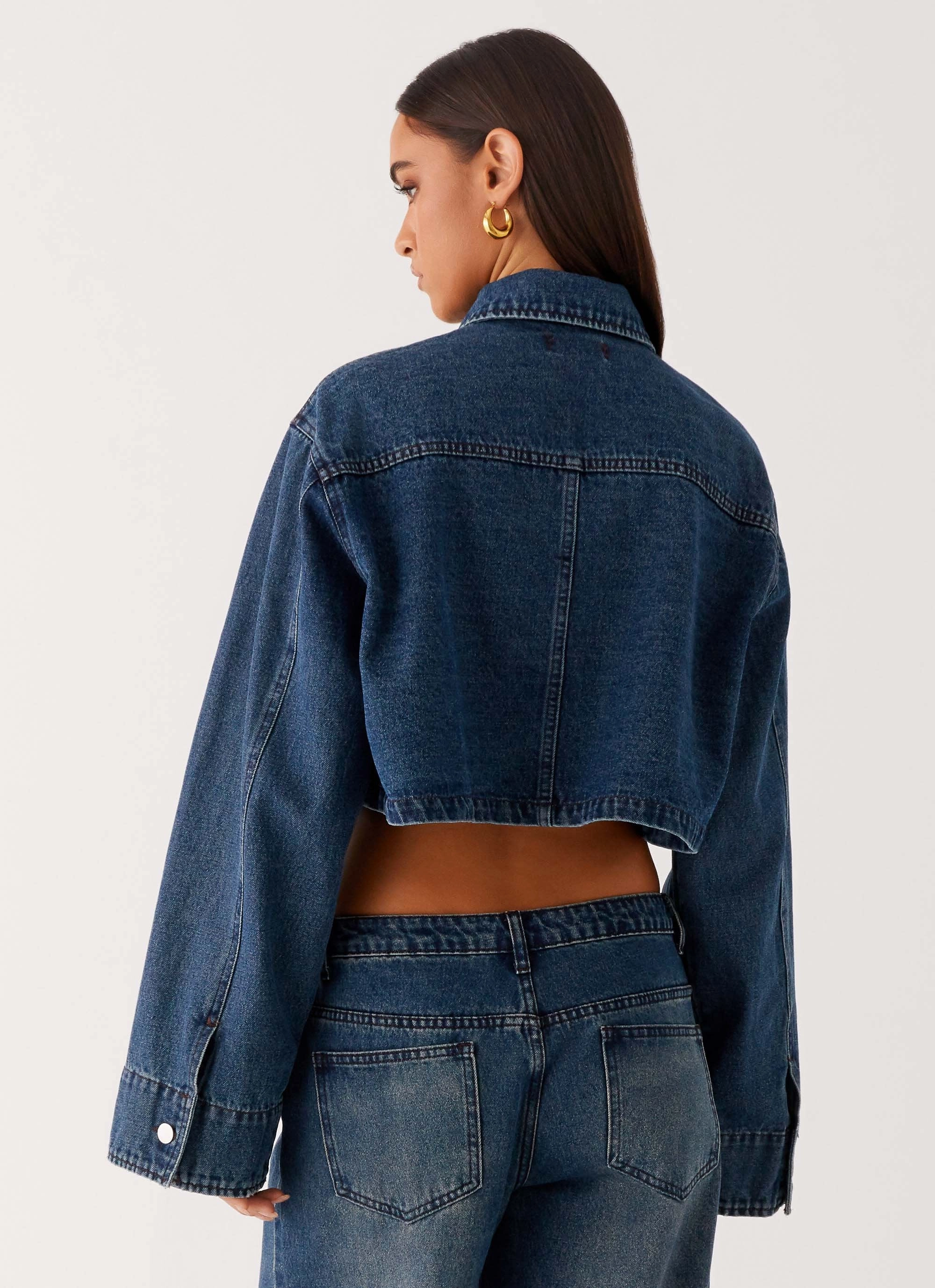 Joan Cropped Denim Jacket - Indigo Quilted Stitching Weatherproof Shell