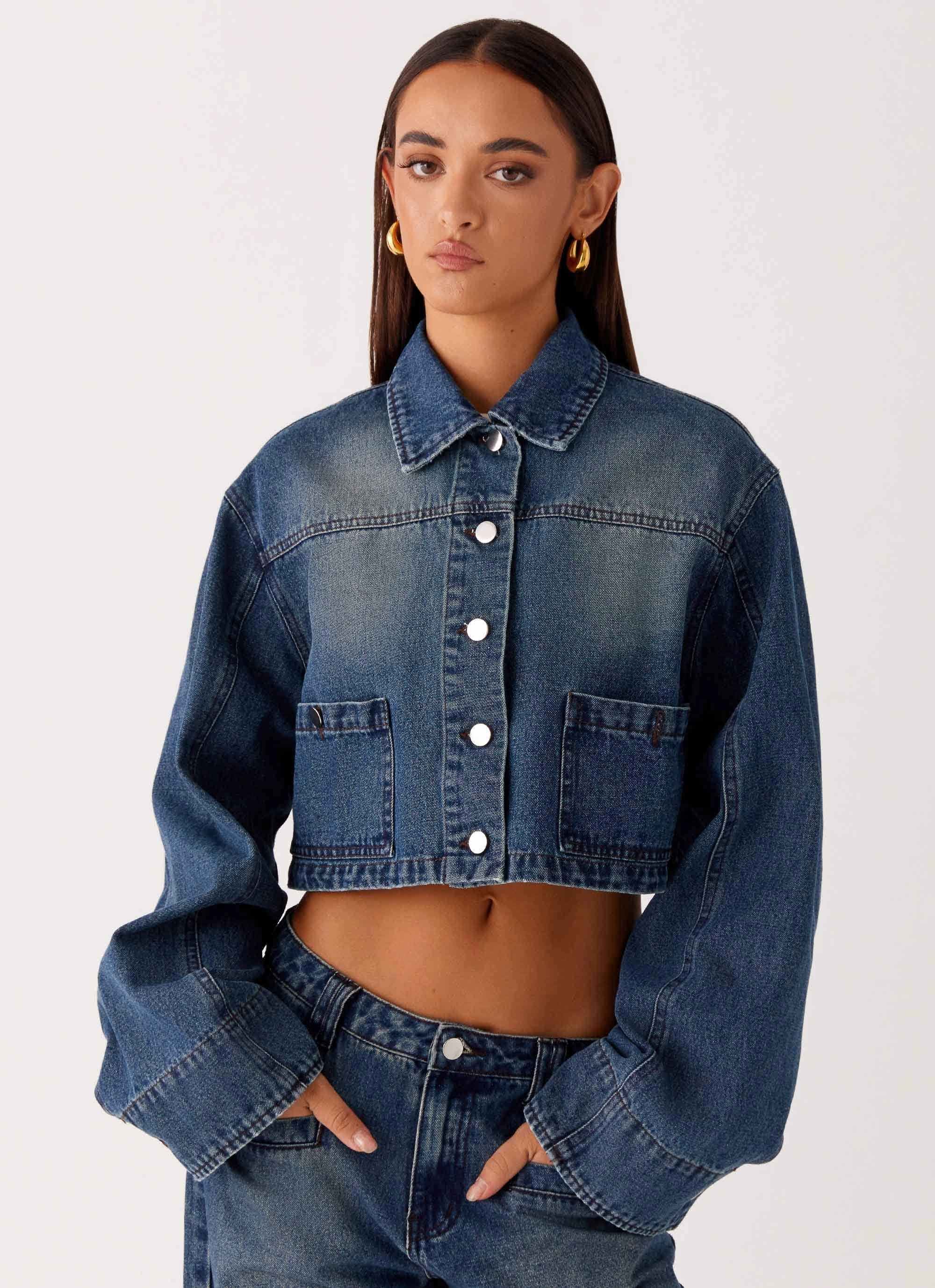 AbrasionResistantSurface Joan Cropped Denim Jacket - Indigo