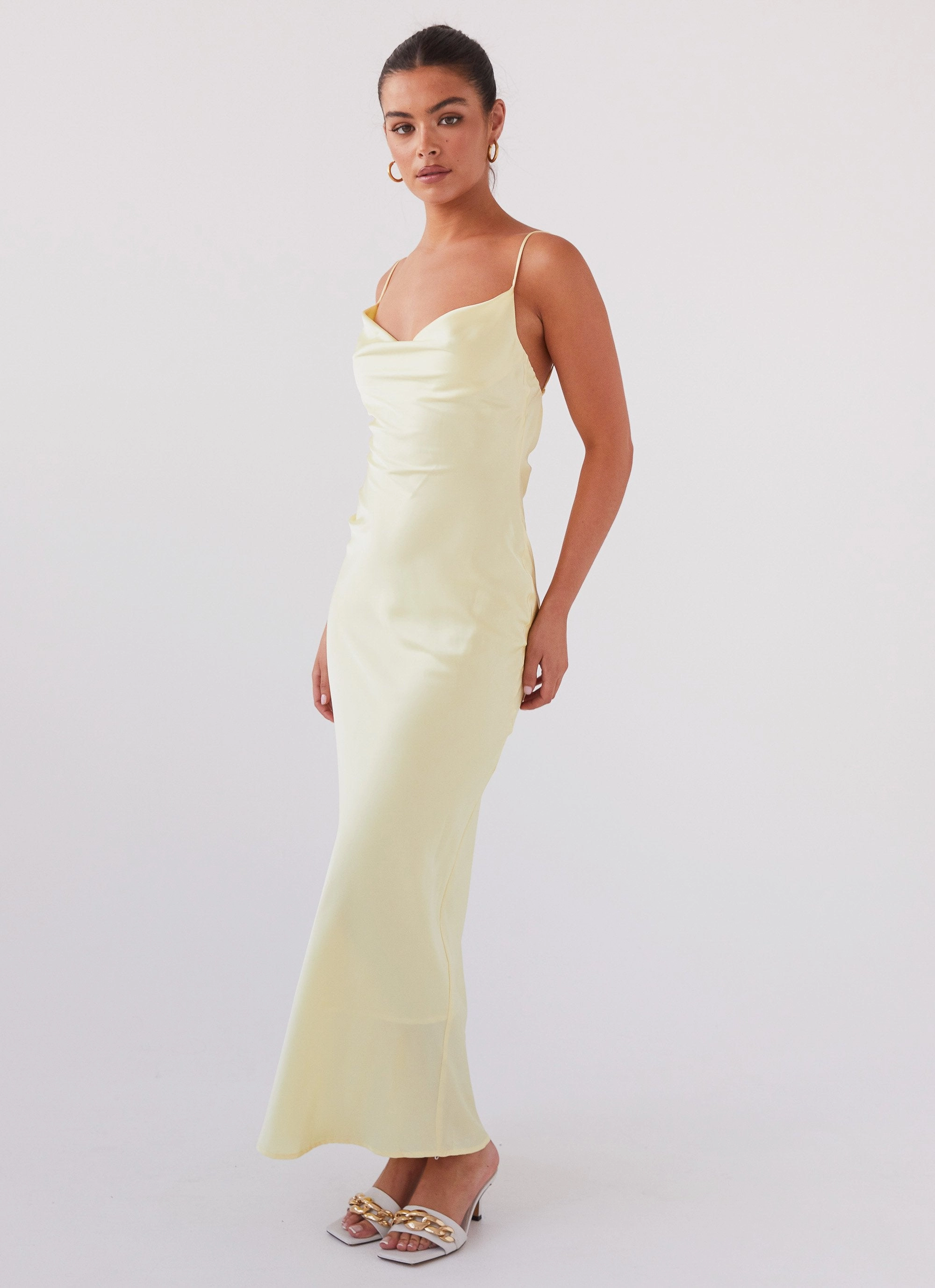 Joanna Satin Maxi Dress - Lemon Relax Appeal Urban Fit