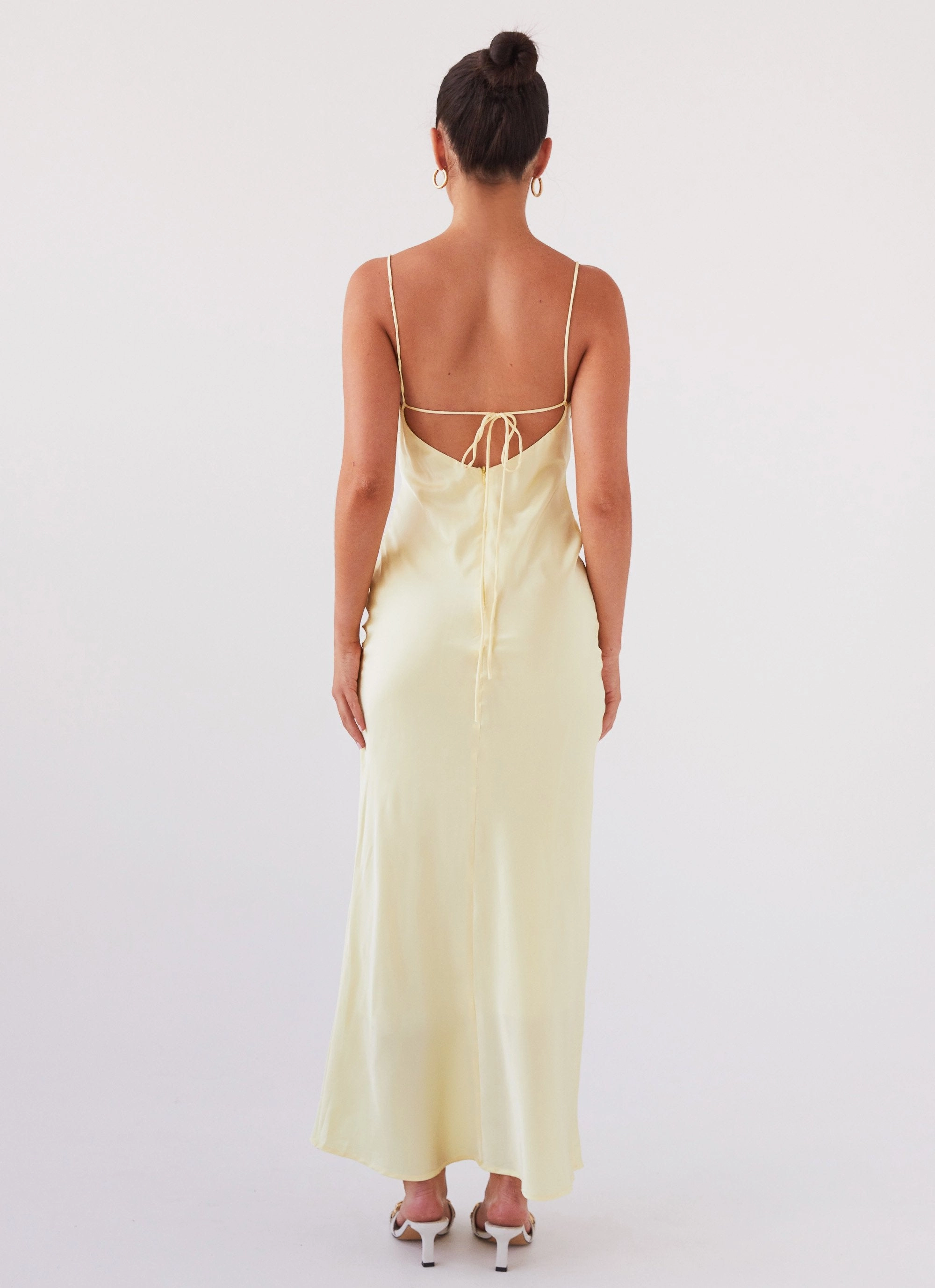 Practical work-to-play piece Fluid Fabric Joanna Satin Maxi Dress - Lemon