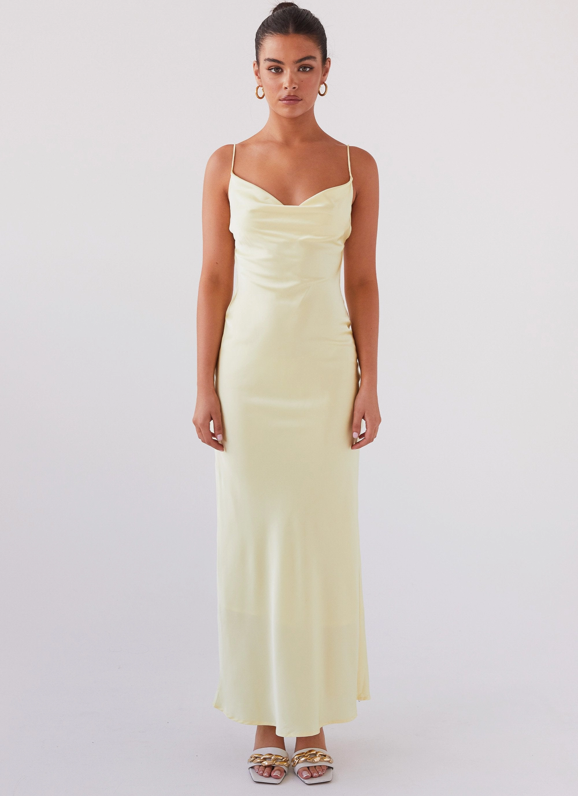 Joanna Satin Maxi Dress - Lemon Travel Staple Clean Tone