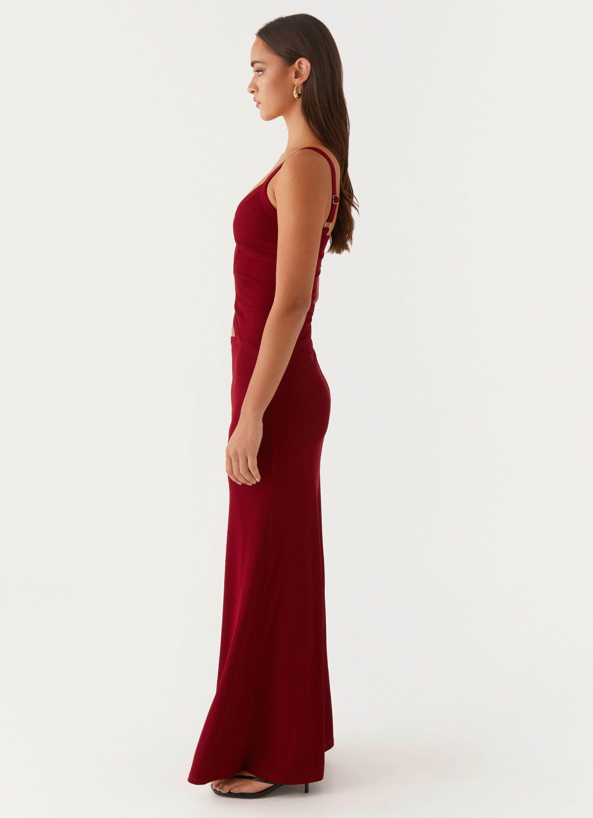 Jocelyn Maxi Dress - Maroon Clean Texture Skirt Flare