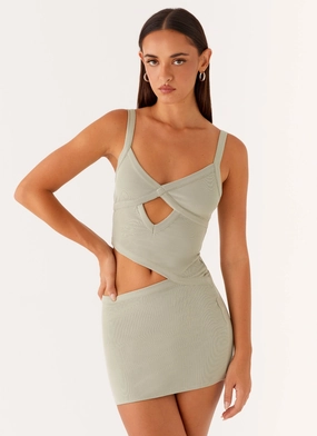 Contemporary Look Clean Finish Jocelyn Mini Dress - Sage