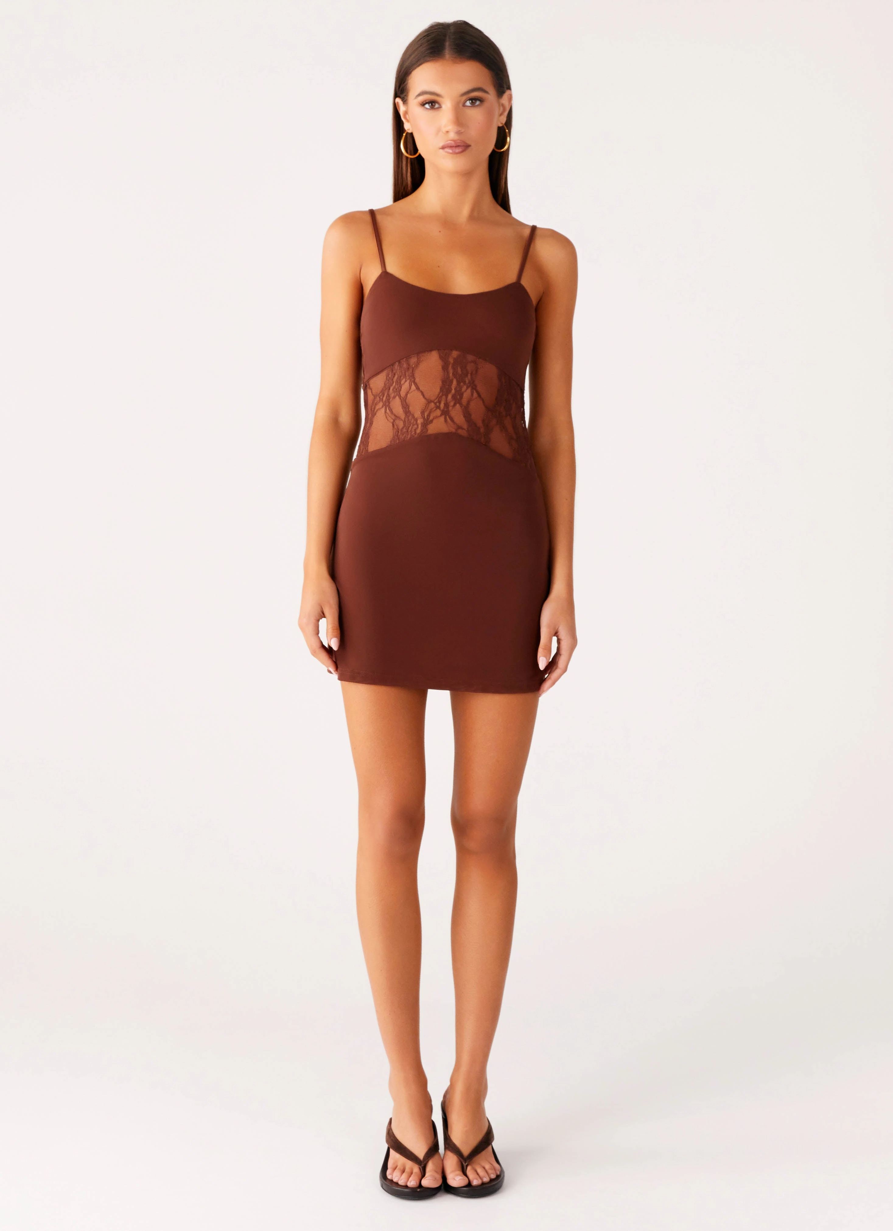 Jordanna Lace Mini Dress - Chocolate Retro Mood Versatile Edge