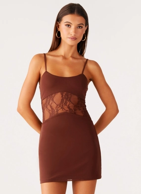 Jordanna Lace Mini Dress - Chocolate LightweightMaterial Sleek Look