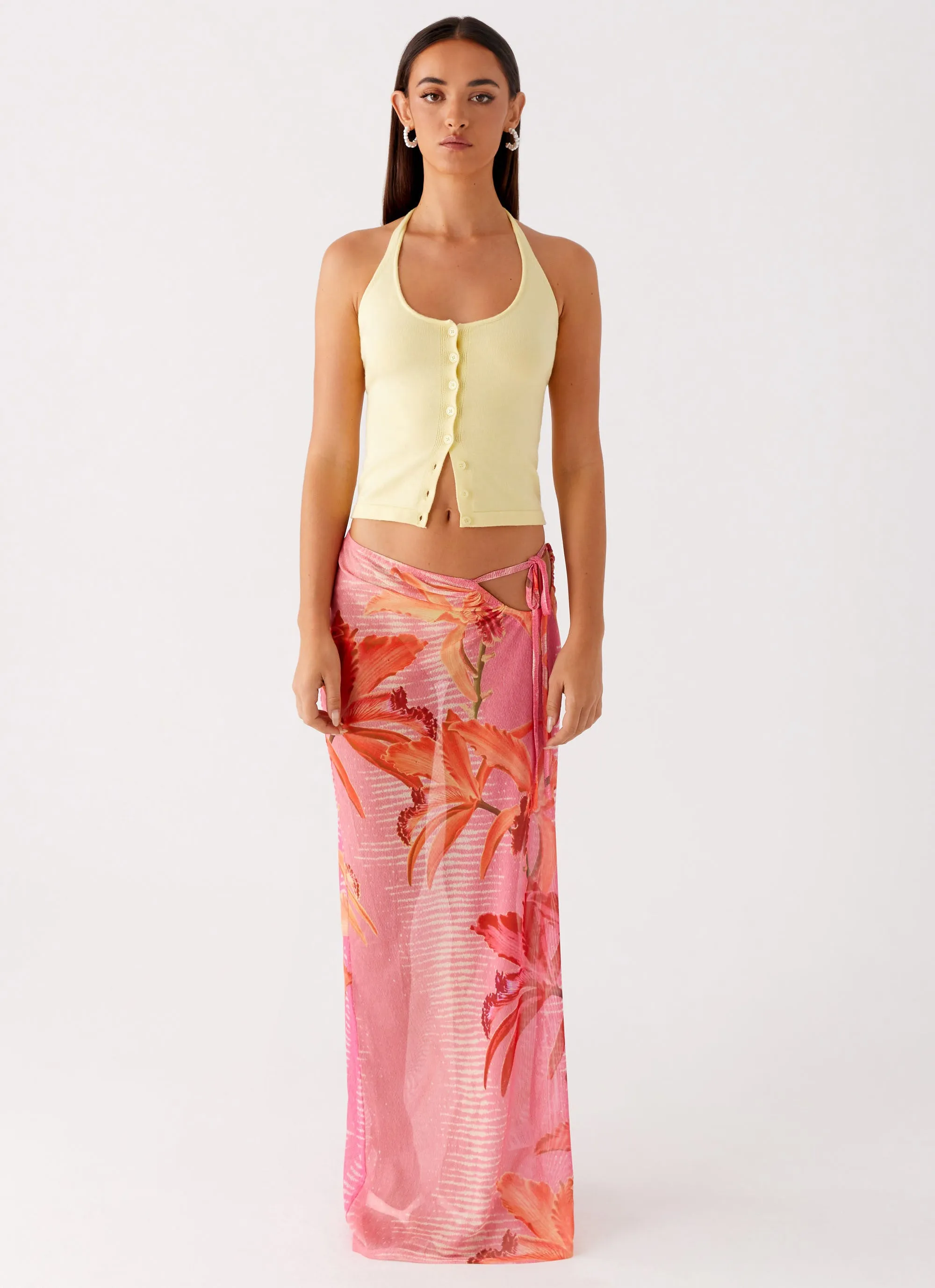 Jovani Maxi Skirt - Tropical Pink Print Mini length Crisp Look